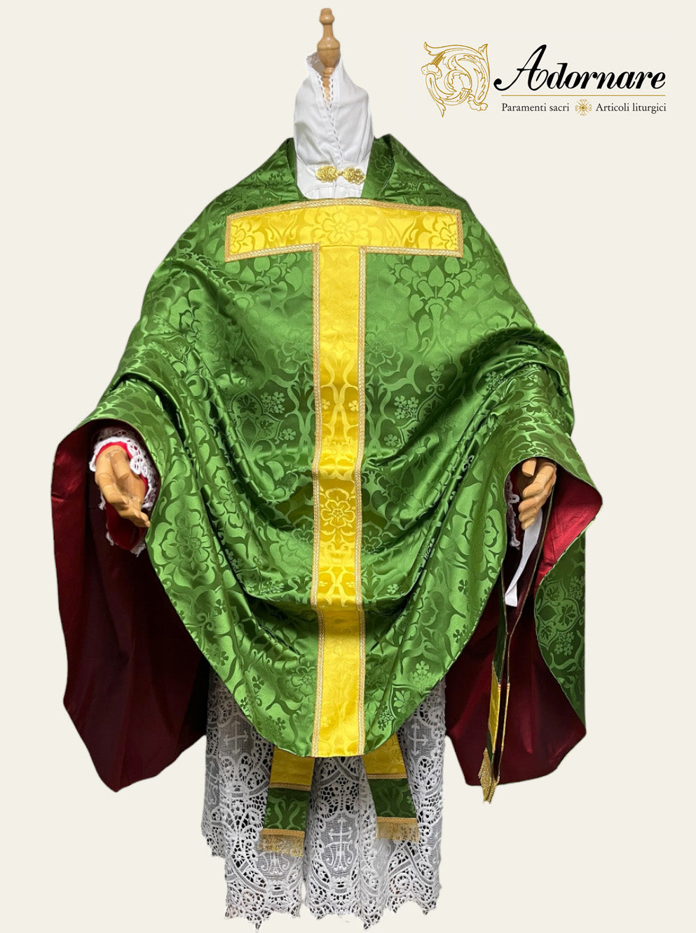 Damask Conical Chasuble with insert panels - Low Mass Set / Casula Conica in damasco con inserti