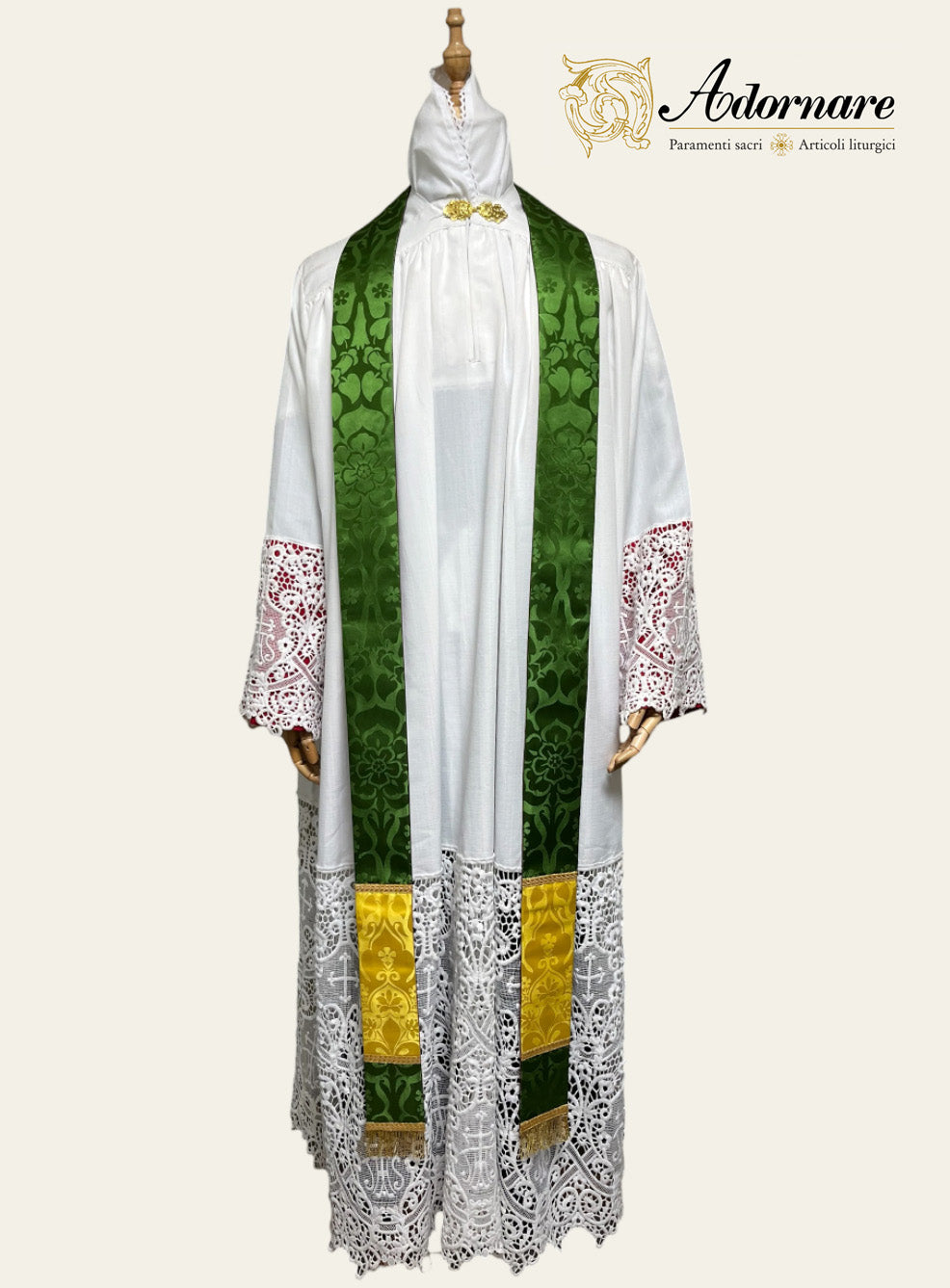 Damask Conical Chasuble with insert panels - Low Mass Set / Casula Conica in damasco con inserti