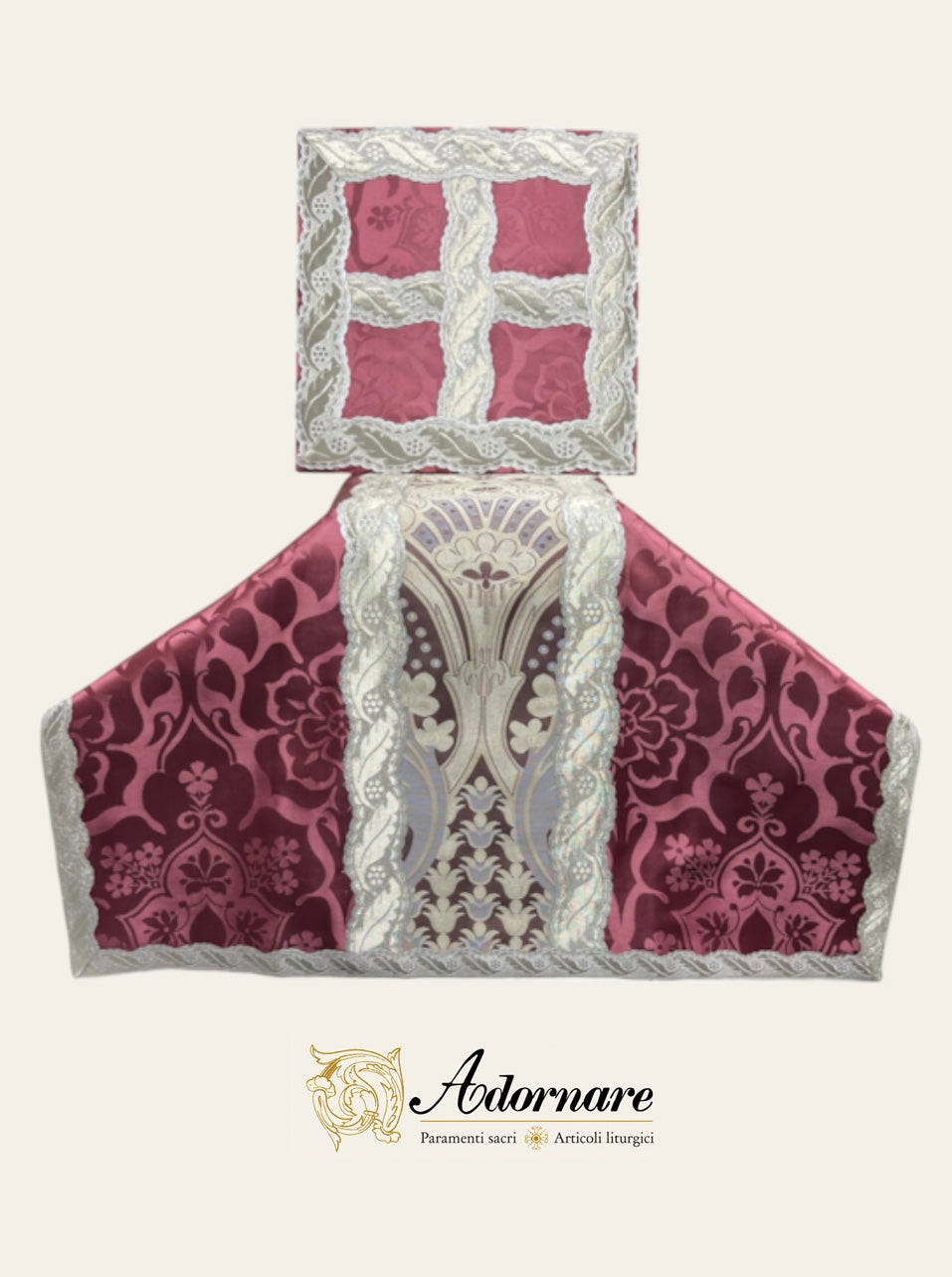 Contemporary Roman-cut Damask Roman Chasuble with brocade insert panel Low Mass Set / Pianeta Romana Damasco con inserti in broccato