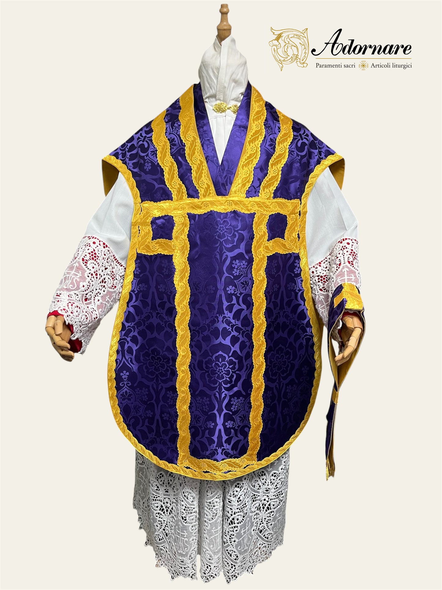 Damask Folded chasubles & broad stole Solemn Mass Set in Italian Roman Style /Pianete Plicate e Stolone Romano Damasco