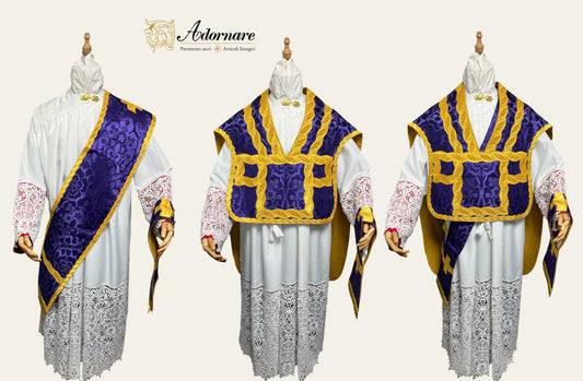 Damask Folded chasubles & broad stole Solemn Mass Set in Italian Roman Style /Pianete Plicate e Stolone Romano Damasco