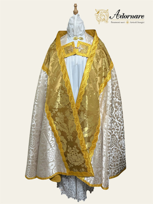Roman Cope in ivory damask with gold silk damask panels