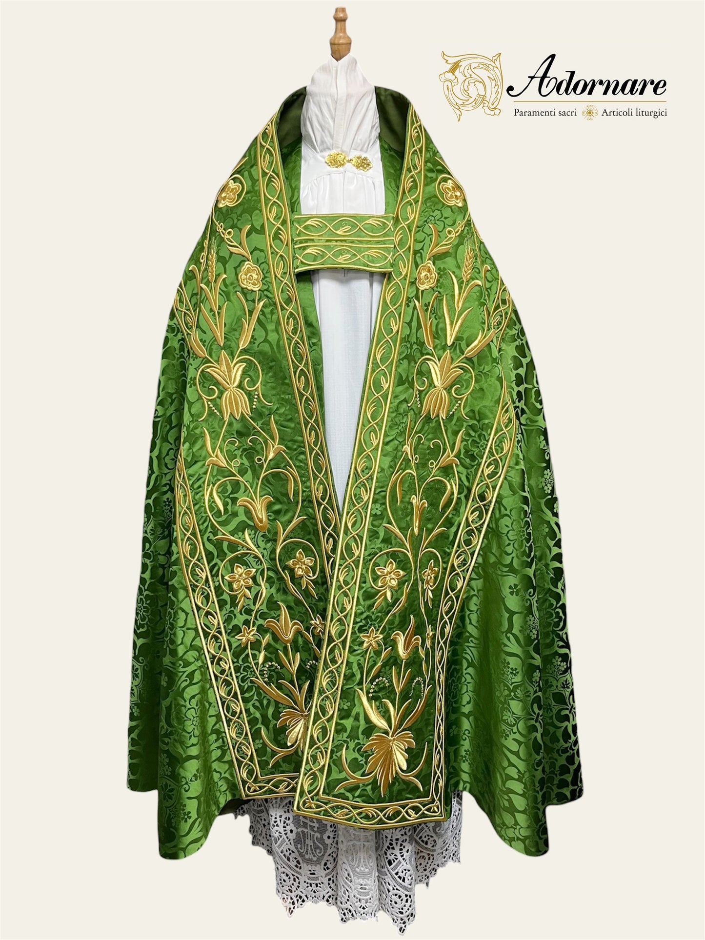 French Solemn Mass Set with hand and machine-embroidered IHS and floral motifs