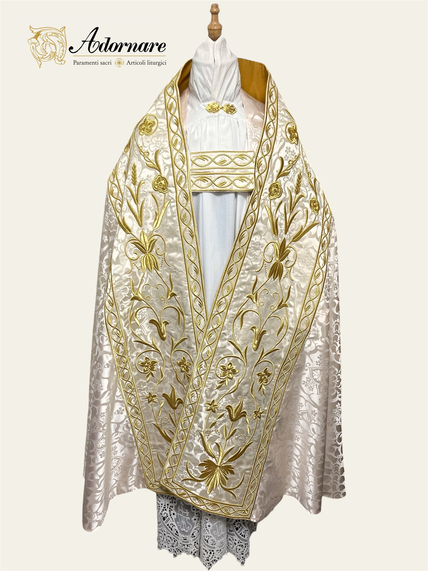 French Solemn Mass Set with hand and machine-embroidered IHS and floral motifs