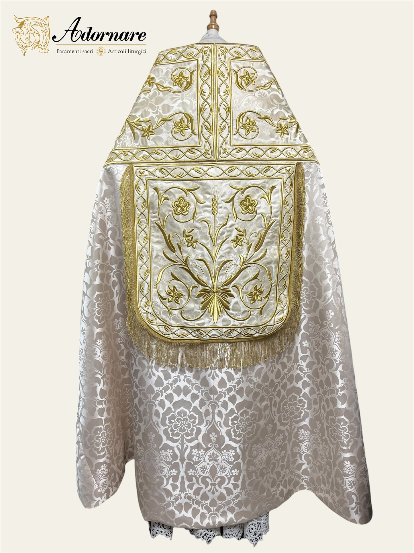 French Solemn Mass Set with hand and machine-embroidered IHS and floral motifs