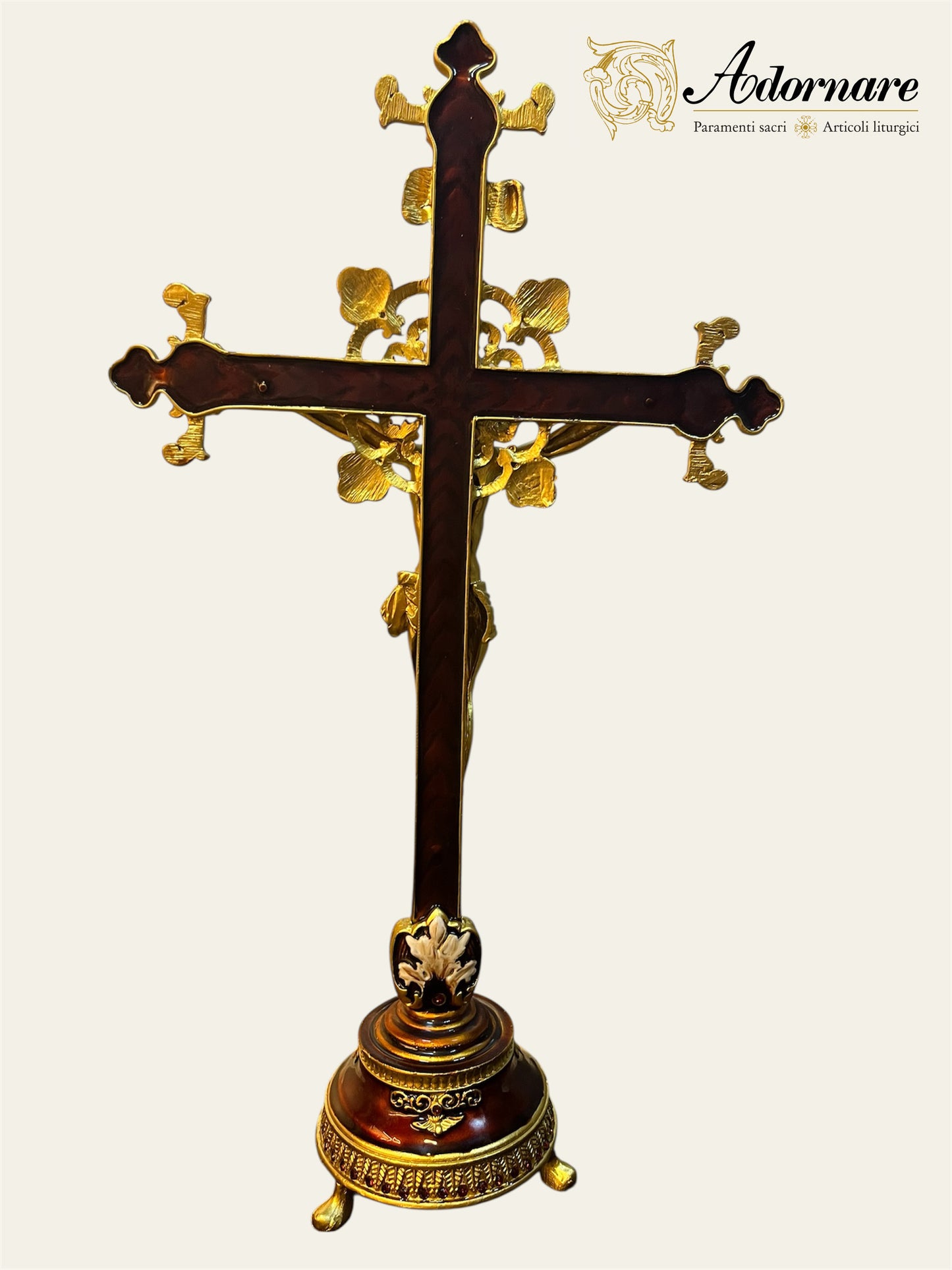 Dark Red Enamel Altar Crucifix, baroque style