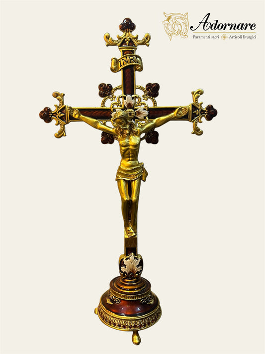 Dark Red Enamel Altar Crucifix, baroque style