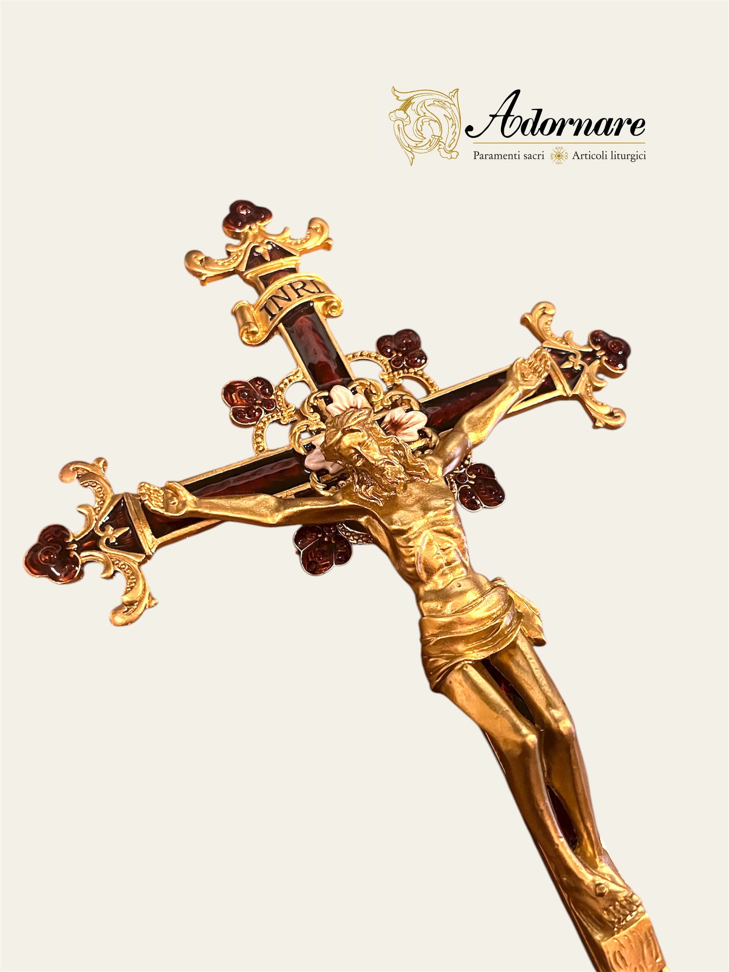 Dark Red Enamel Altar Crucifix, baroque style