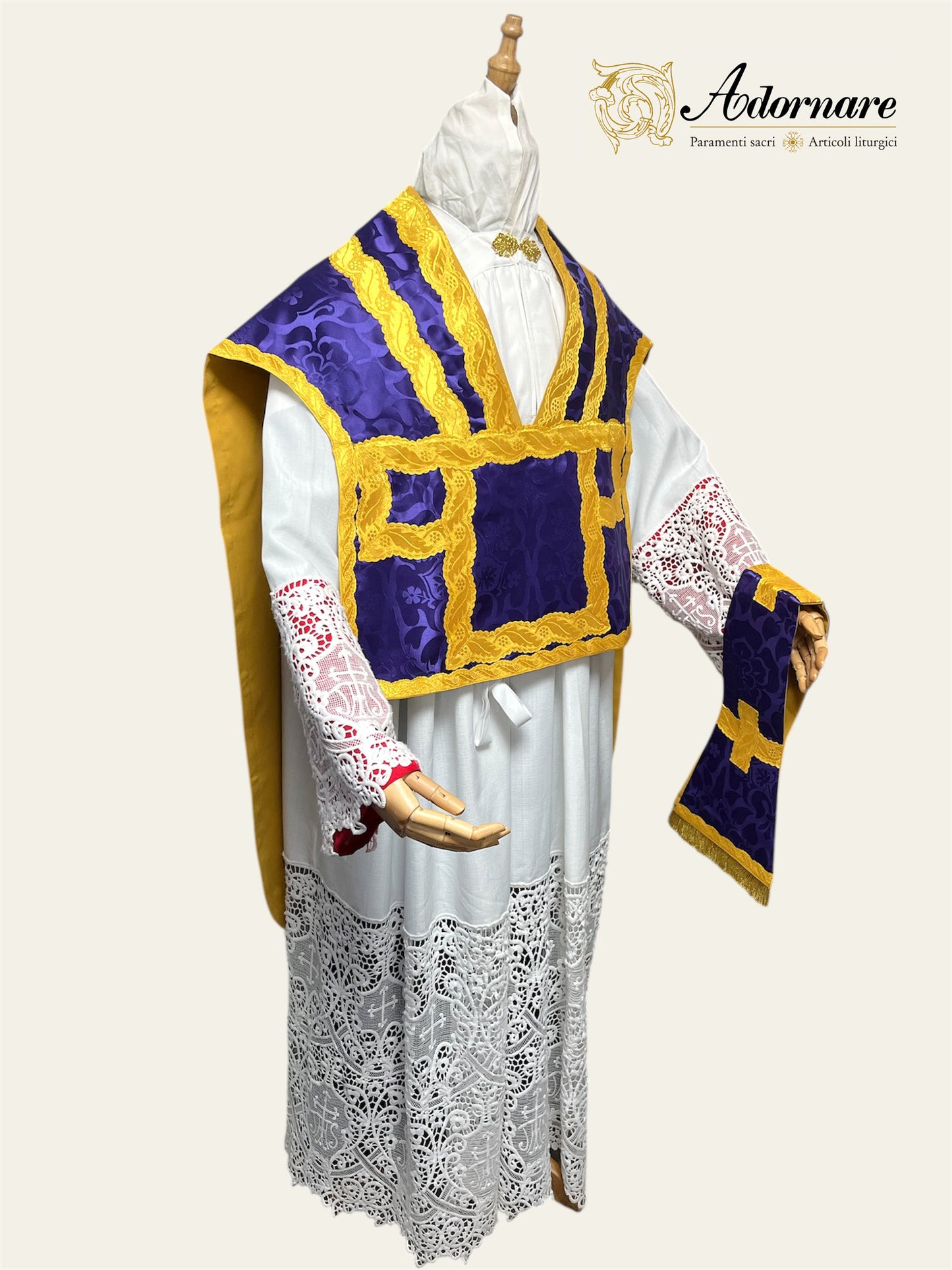 Damask Folded chasubles & broad stole Solemn Mass Set in Italian Roman Style /Pianete Plicate e Stolone Romano Damasco