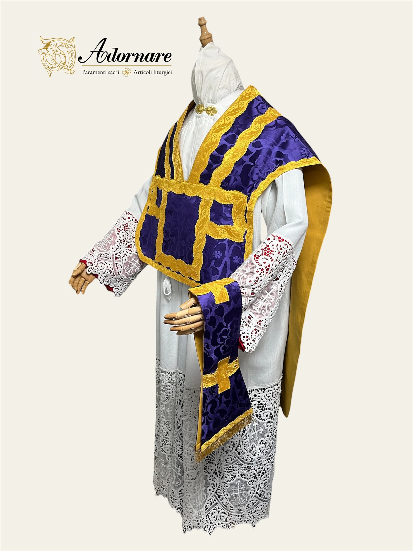 Damask Folded chasubles & broad stole Solemn Mass Set in Italian Roman Style /Pianete Plicate e Stolone Romano Damasco