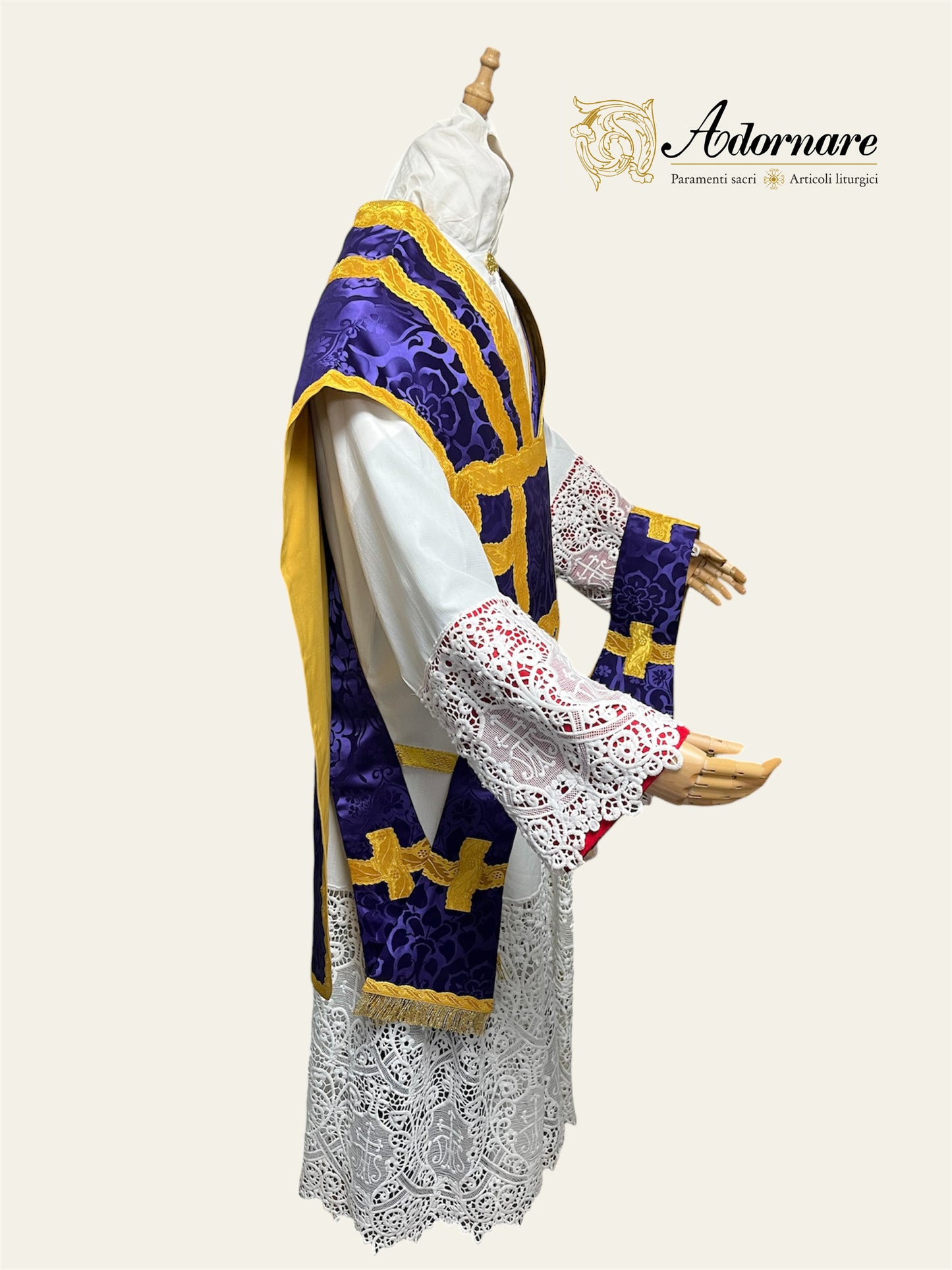 Damask Folded chasubles & broad stole Solemn Mass Set in Italian Roman Style /Pianete Plicate e Stolone Romano Damasco