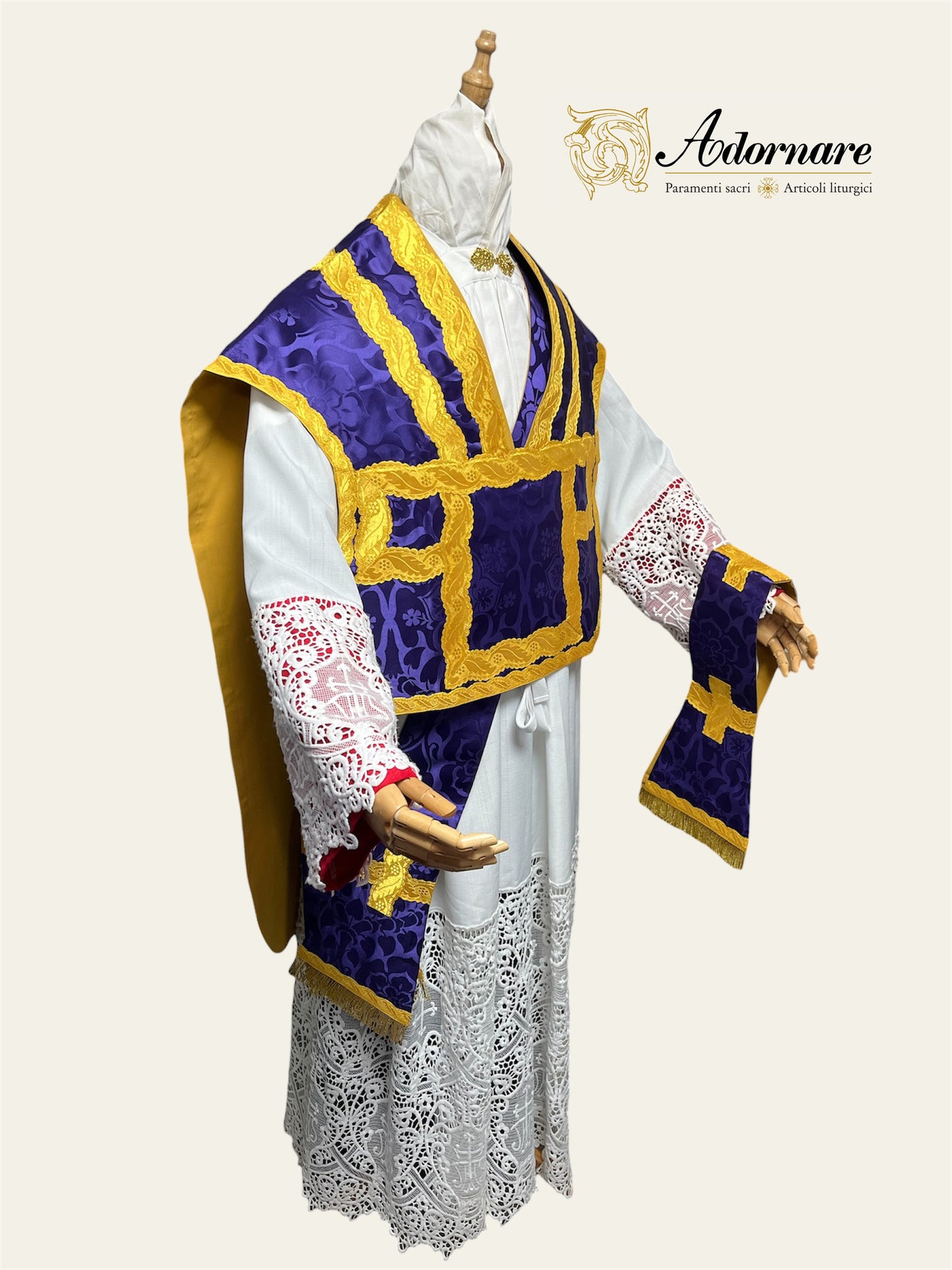 Damask Folded chasubles & broad stole Solemn Mass Set in Italian Roman Style /Pianete Plicate e Stolone Romano Damasco