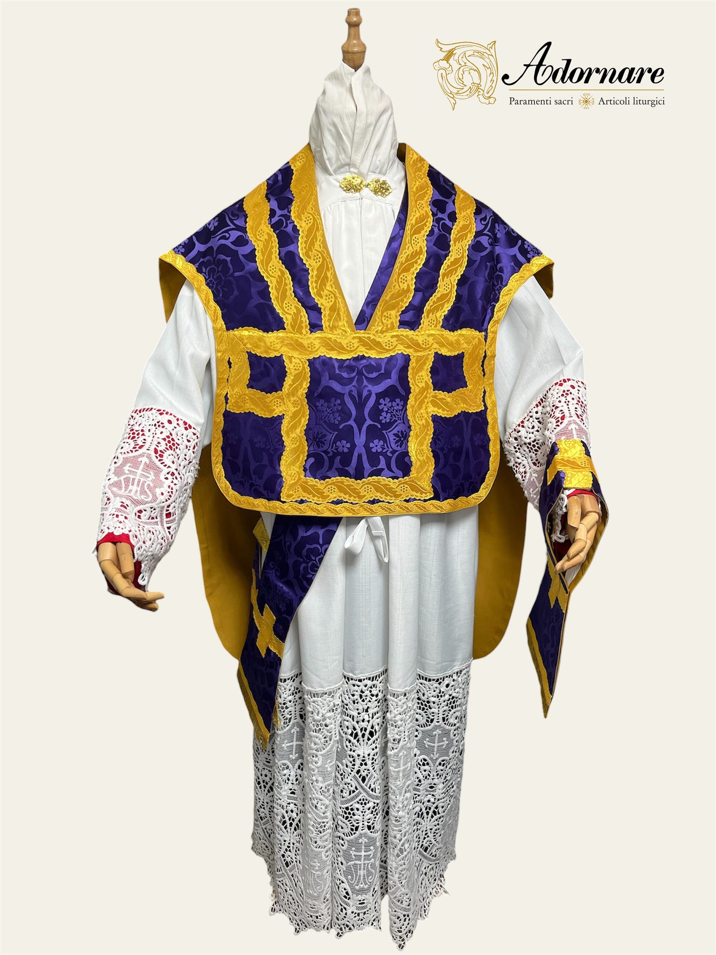 Damask Folded chasubles & broad stole Solemn Mass Set in Italian Roman Style /Pianete Plicate e Stolone Romano Damasco