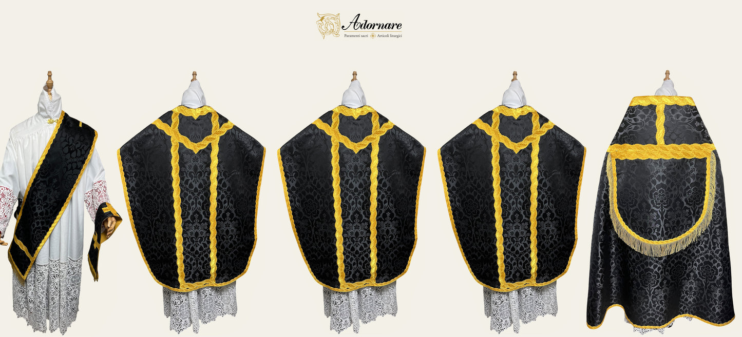 Damask Folded chasubles & broad stole Solemn Mass Set in St Philip Neri Style /Pianete Plicate e Stolone San Filippo Damasco