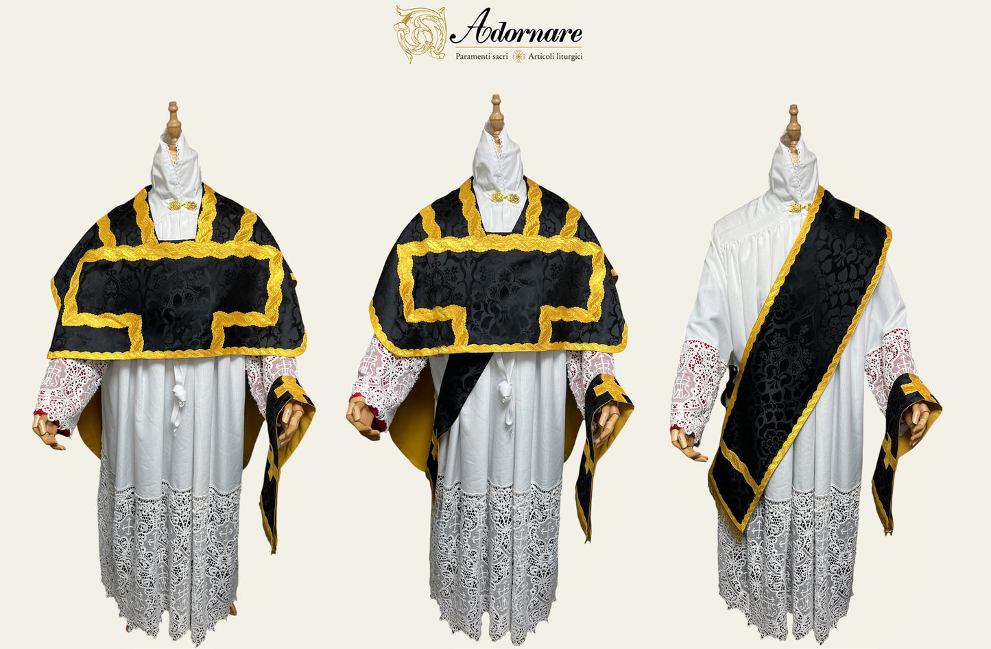 Damask Folded chasubles & broad stole Solemn Mass Set in St Philip Neri Style /Pianete Plicate e Stolone San Filippo Damasco