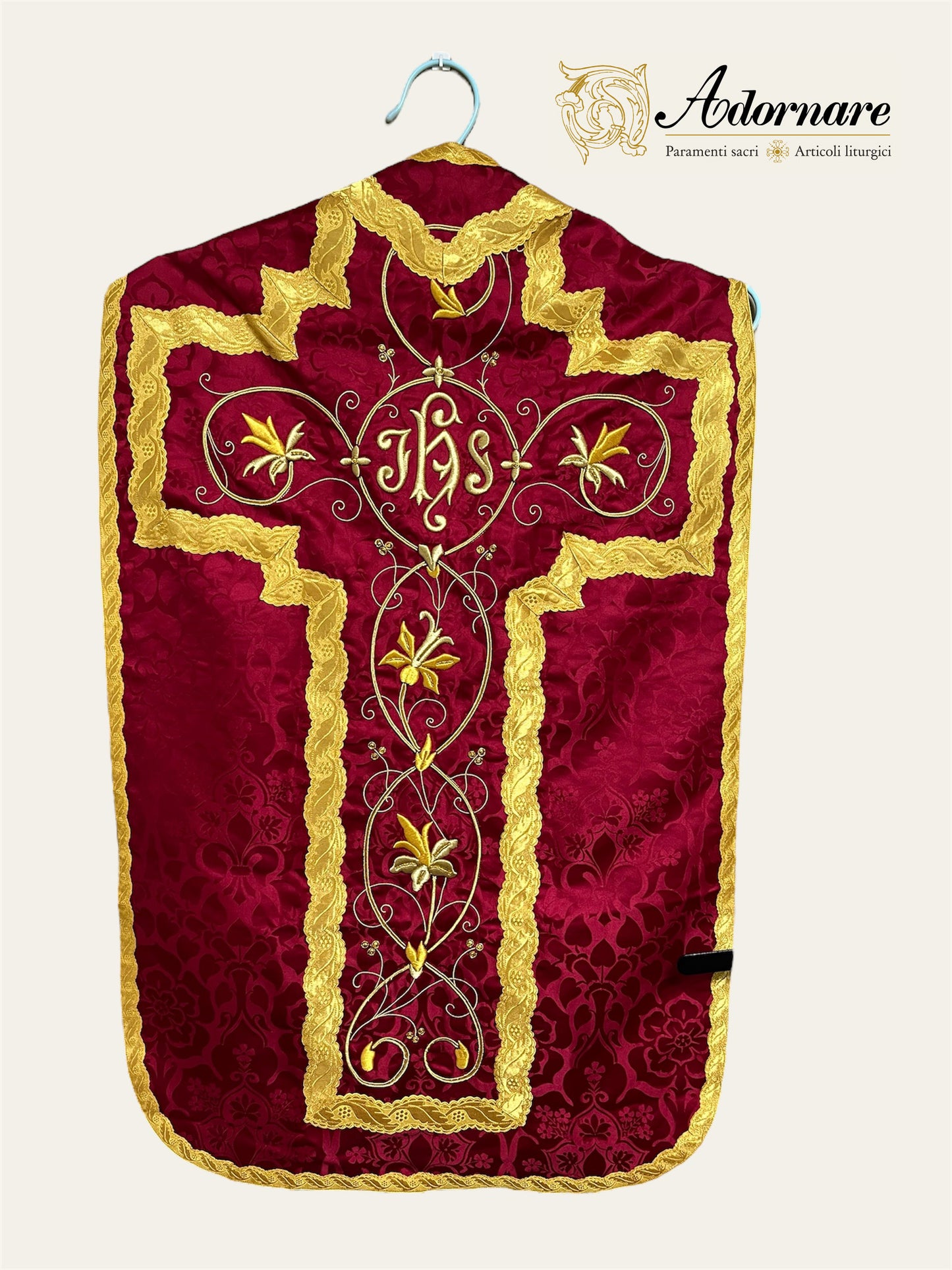 "IHS" Hand-embroidered French-cut Roman Chasuble Low Mass Set / Pianeta Francese "IHS"