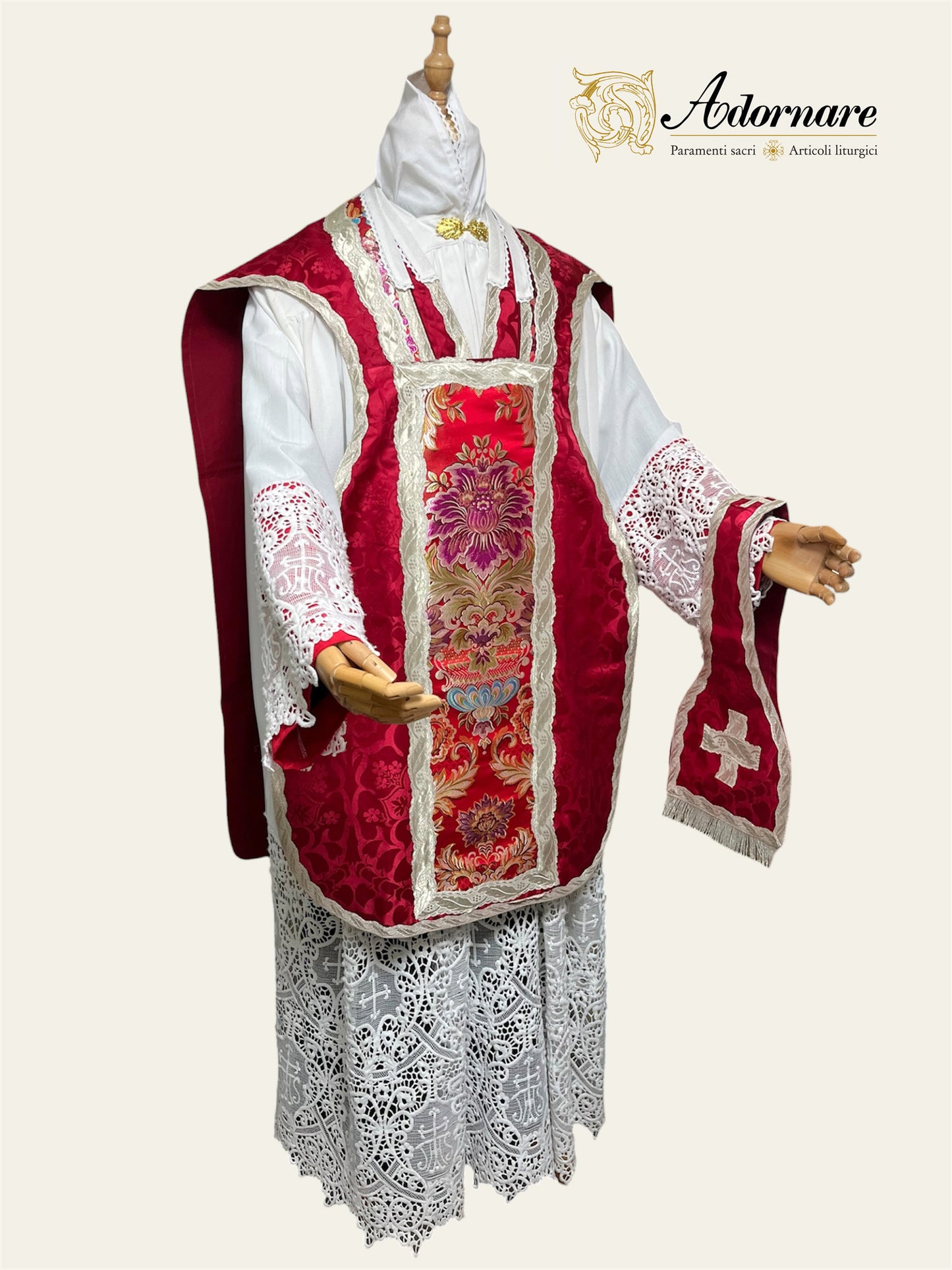 French Damask Roman Chasuble with brocade panels - Low Mass Set / Pianeta Francese Damasco con inserti in broccato