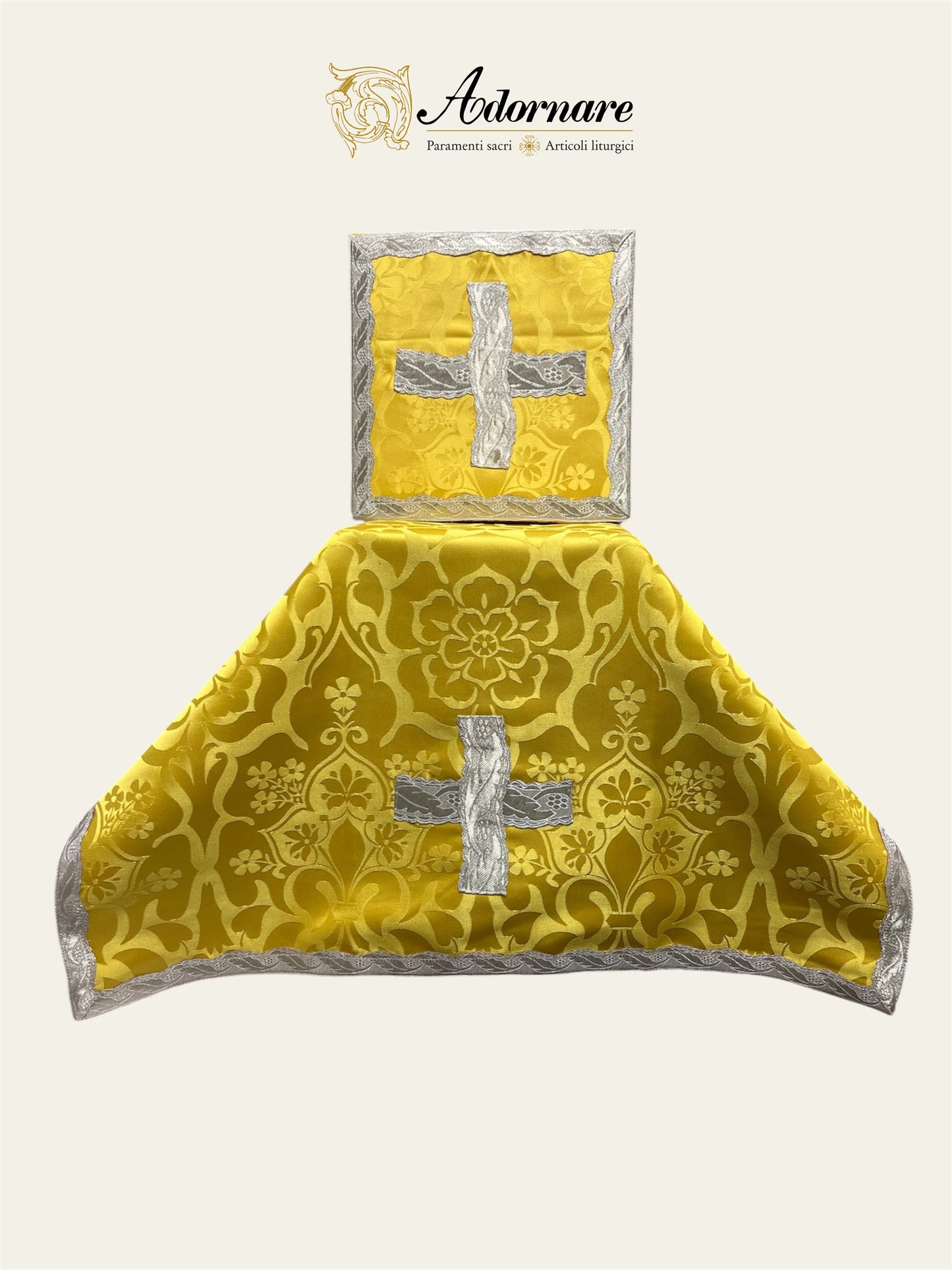 French Damask Roman Chasuble with brocade panels - Low Mass Set / Pianeta Francese Damasco con inserti in broccato