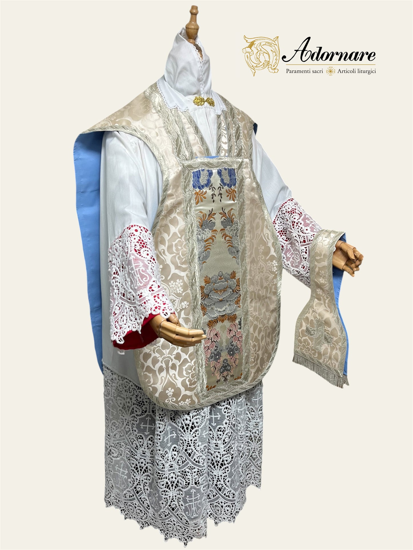 French Damask Roman Chasuble with brocade panels - Low Mass Set / Pianeta Francese Damasco con inserti in broccato