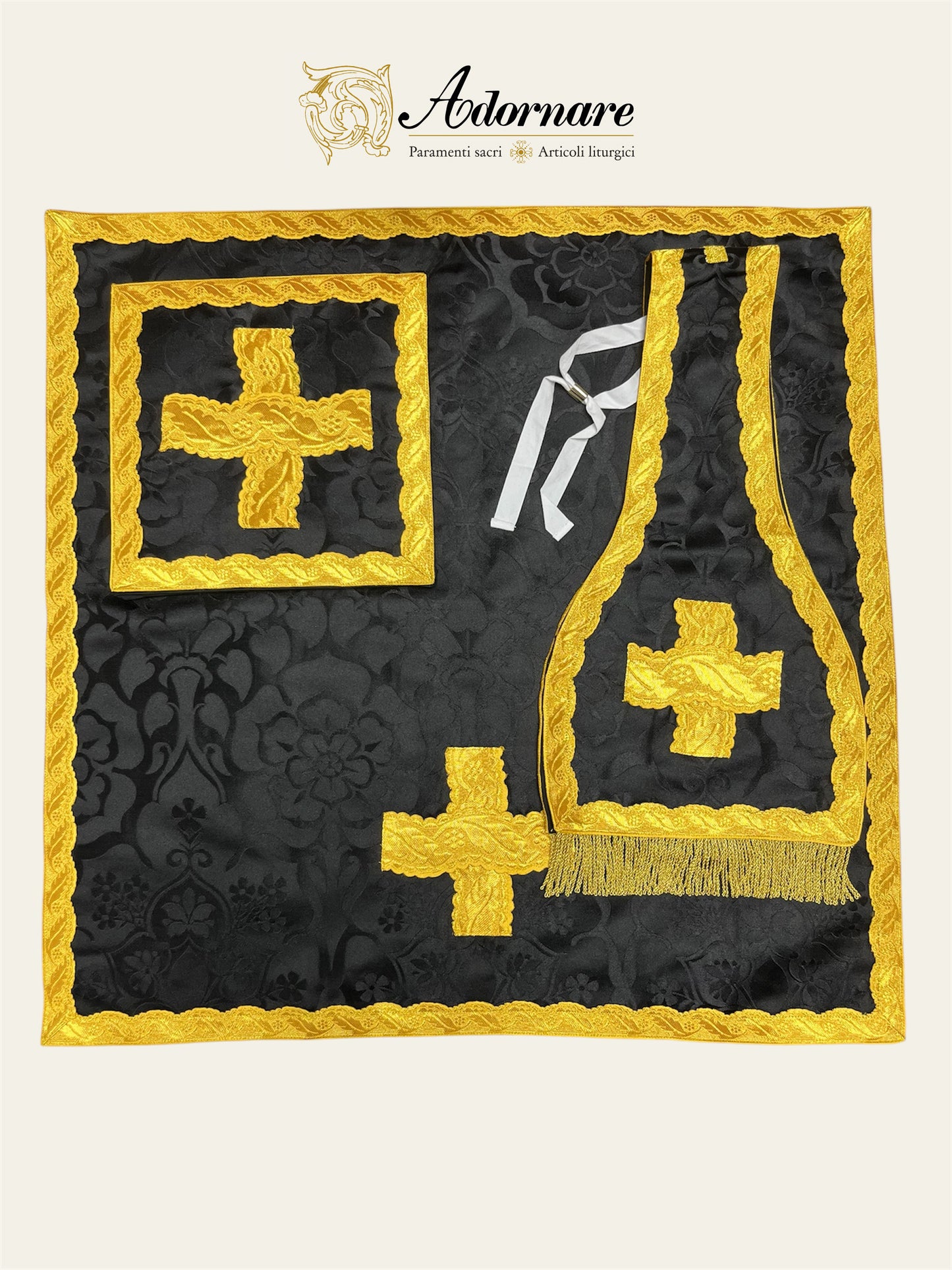 French Solemn Mass Set with hand and machine-embroidered IHS and floral motifs