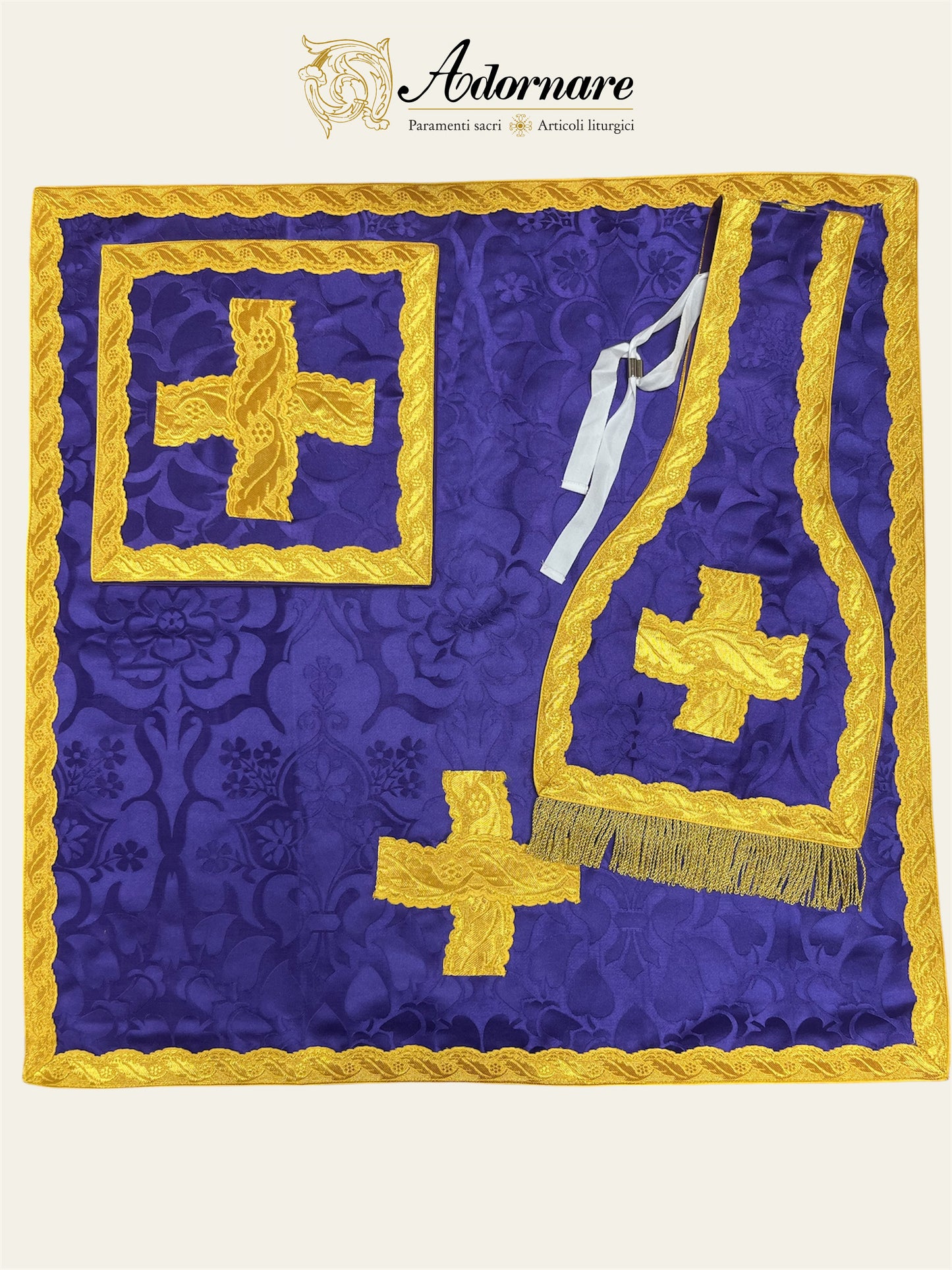 French Solemn Mass Set with hand and machine-embroidered IHS and floral motifs