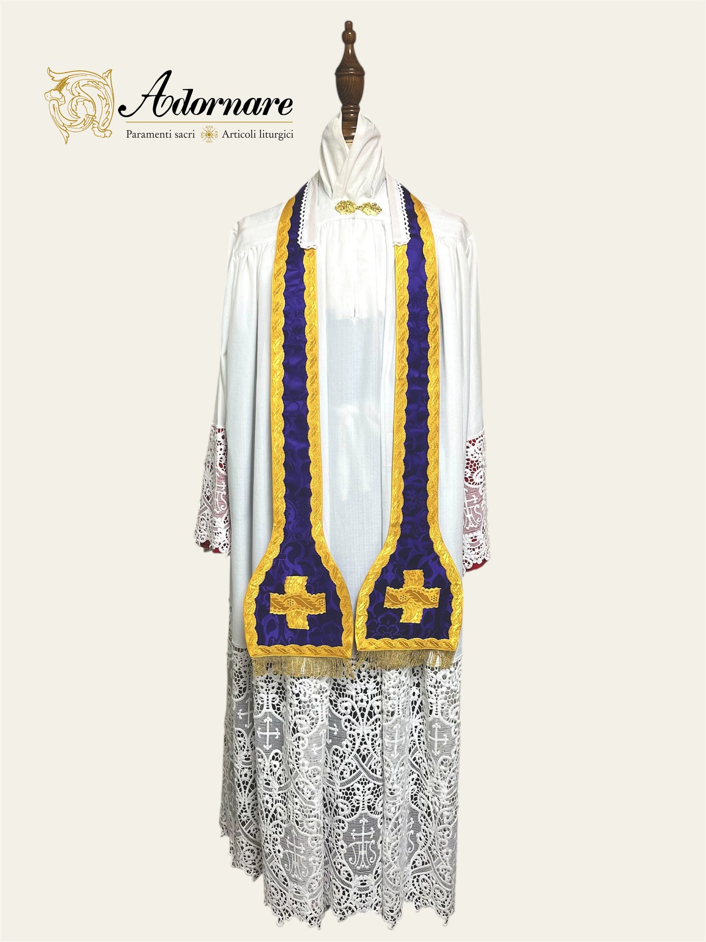 French Solemn Mass Set with hand and machine-embroidered IHS and floral motifs