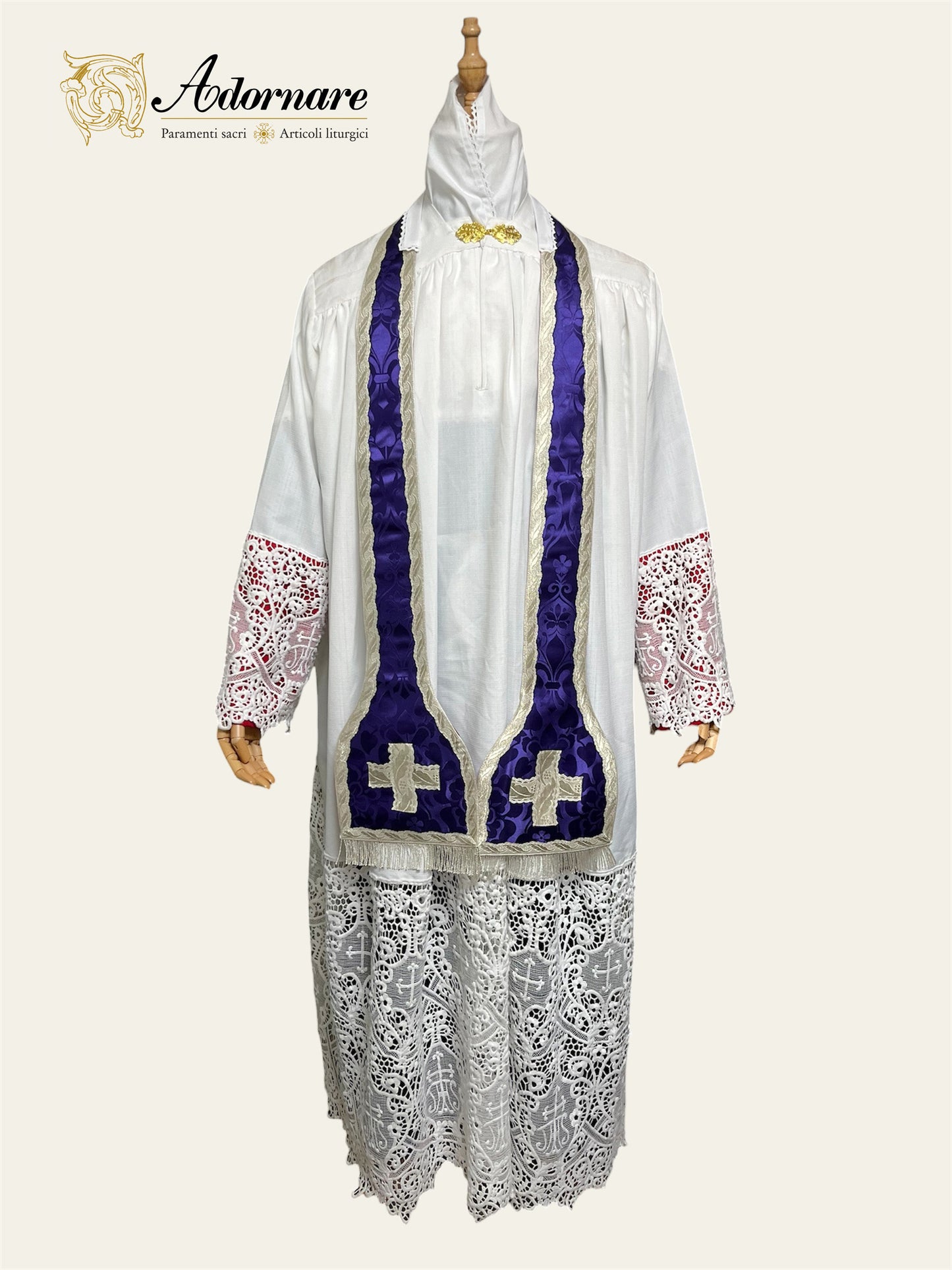 French Damask Roman Chasuble with brocade panels - Low Mass Set / Pianeta Francese Damasco con inserti in broccato