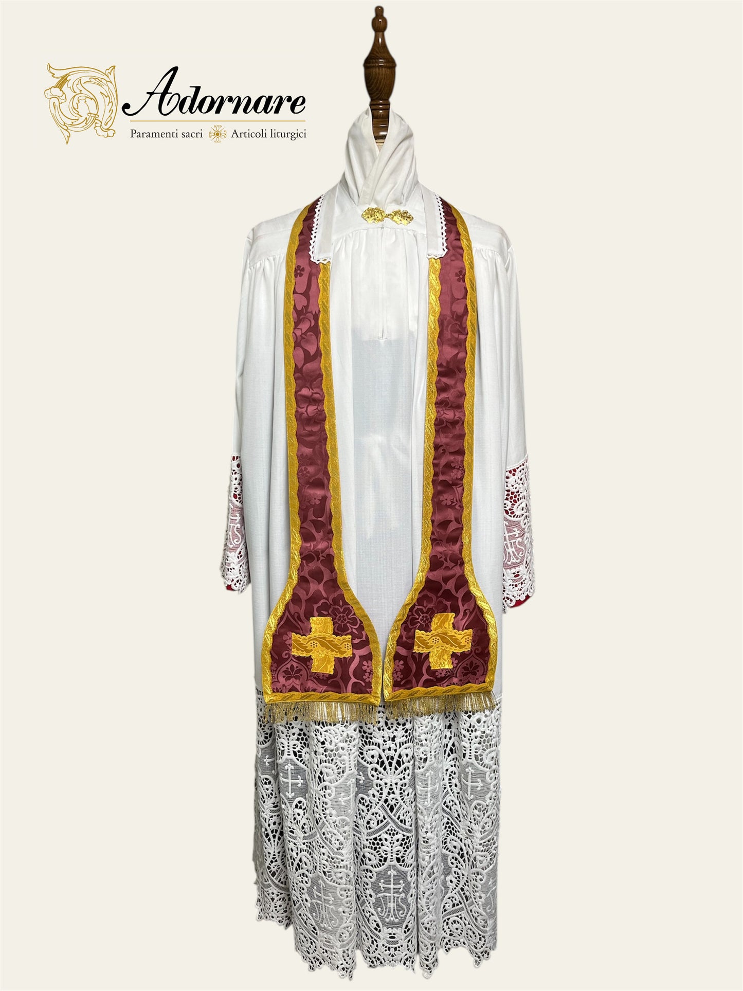 French Solemn Mass Set with hand and machine-embroidered IHS and floral motifs