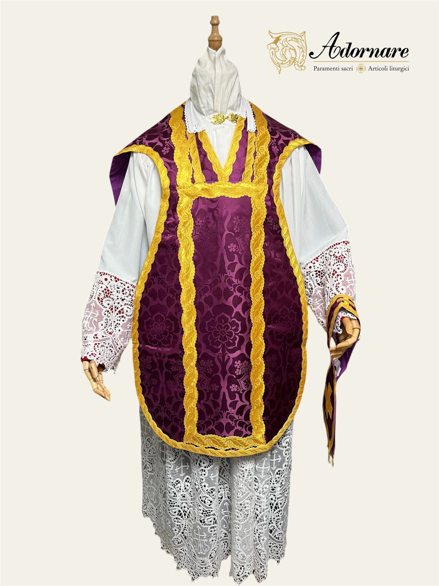 Damask Folded chasubles & broad stole Solemn Mass Set in French Style /Pianete Plicate e Stolone Francese Damasco