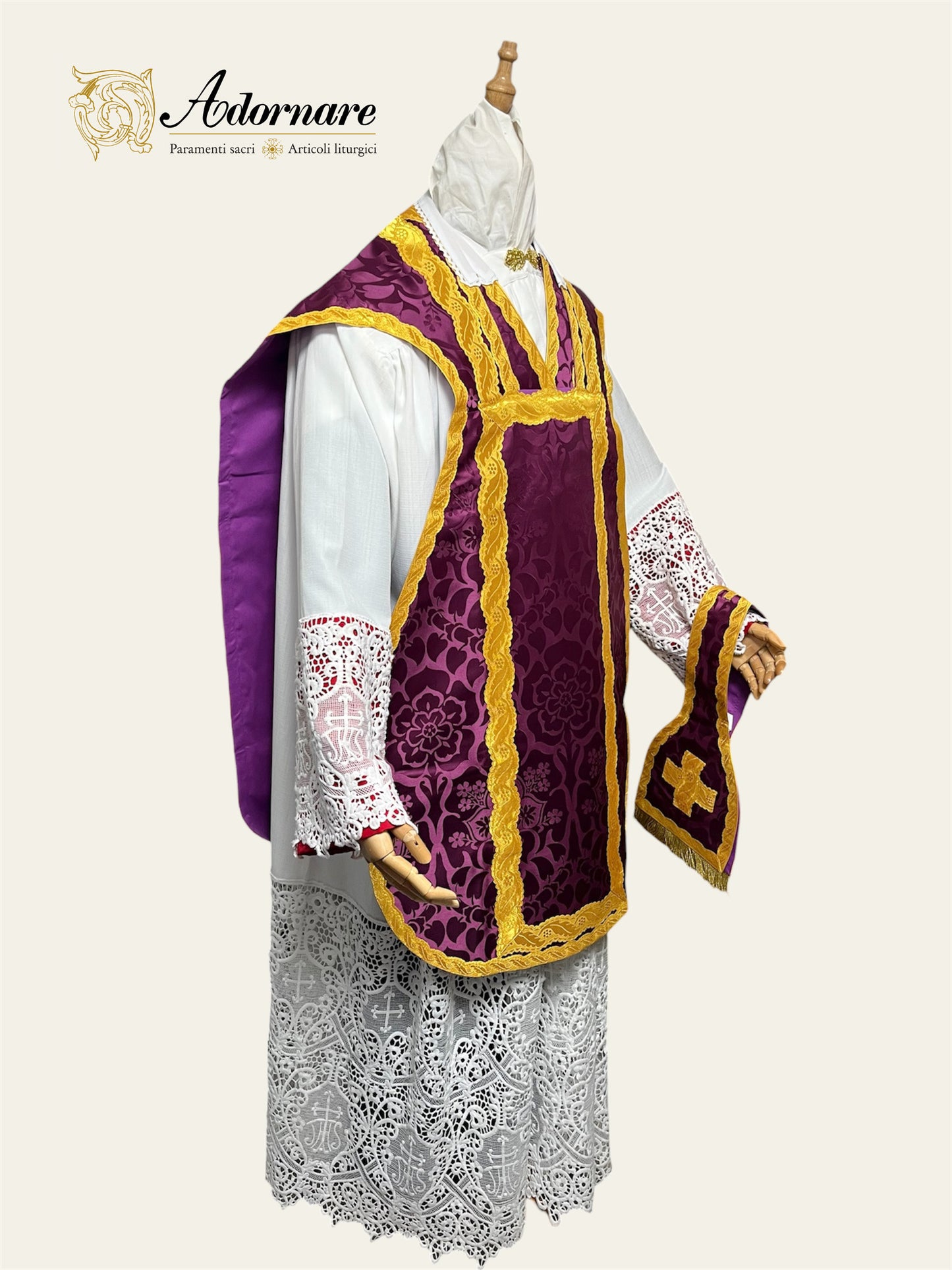 Damask Folded chasubles & broad stole Solemn Mass Set in French Style /Pianete Plicate e Stolone Francese Damasco