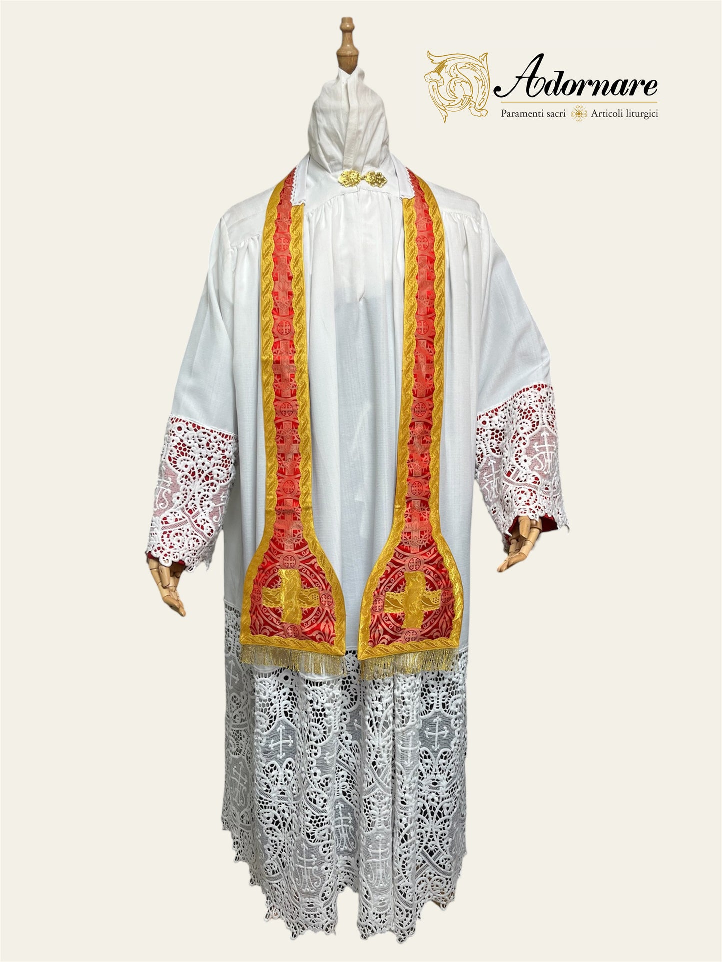 Ornate "Crowns & Lilies" Machine and hand-embroidered French-cut Roman Chasuble Low Mass Set / Pianeta Francese Ricamato Ornato