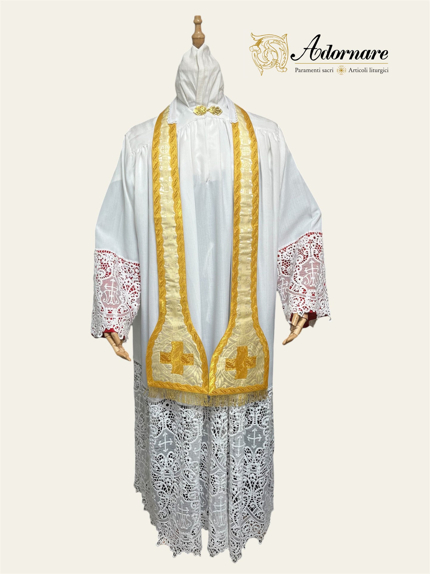Ornate "Crowns & Lilies" Machine and hand-embroidered French-cut Roman Chasuble Low Mass Set / Pianeta Francese Ricamato Ornato