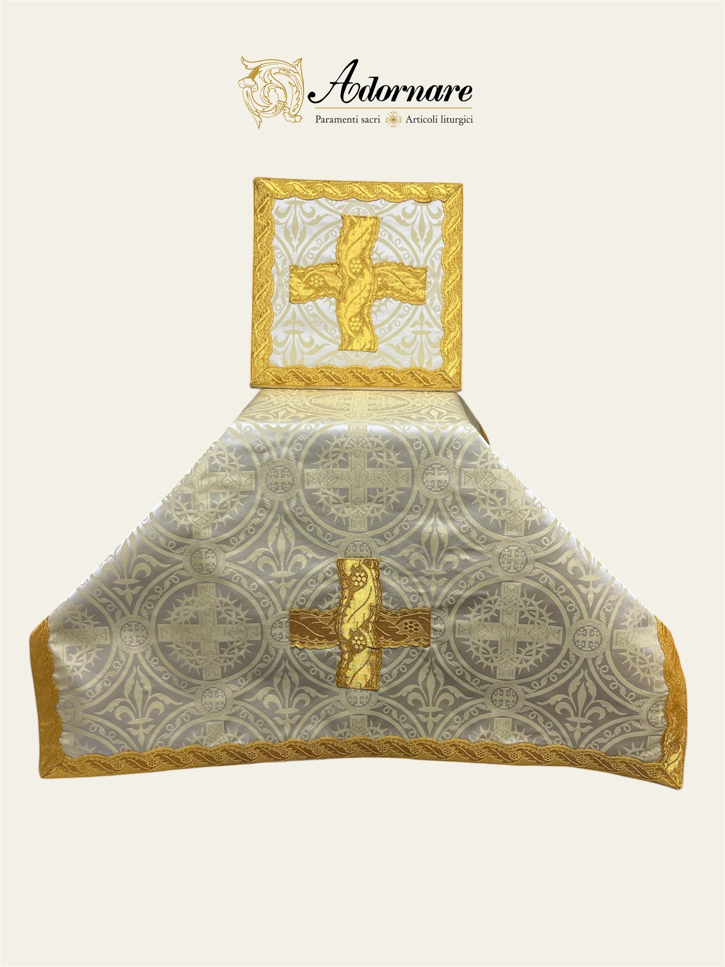 Ornate "Crowns & Lilies" Machine and hand-embroidered French-cut Roman Chasuble Low Mass Set / Pianeta Francese Ricamato Ornato