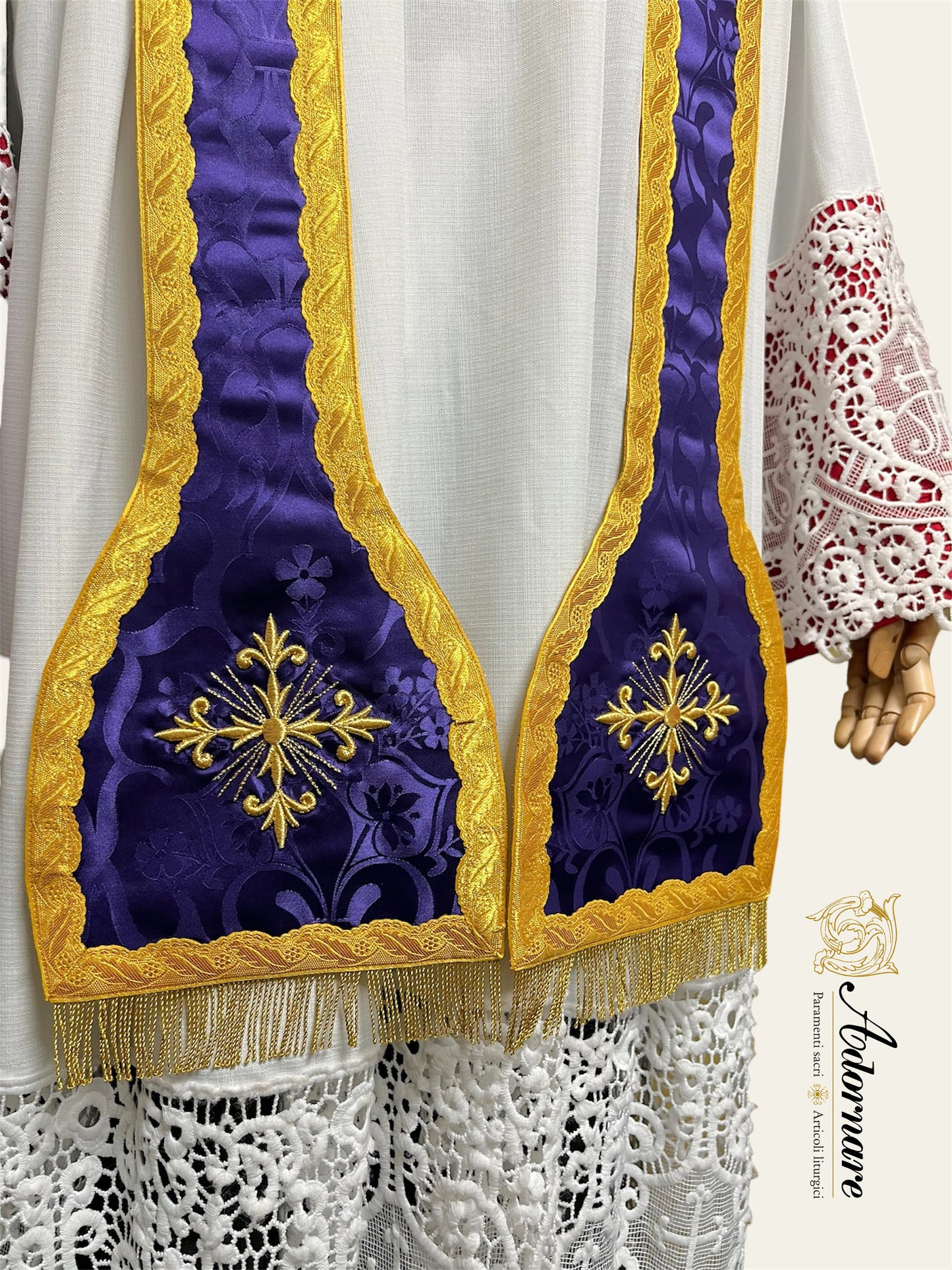 French Roman Sacramental Stole with embroidered crosses, reversible