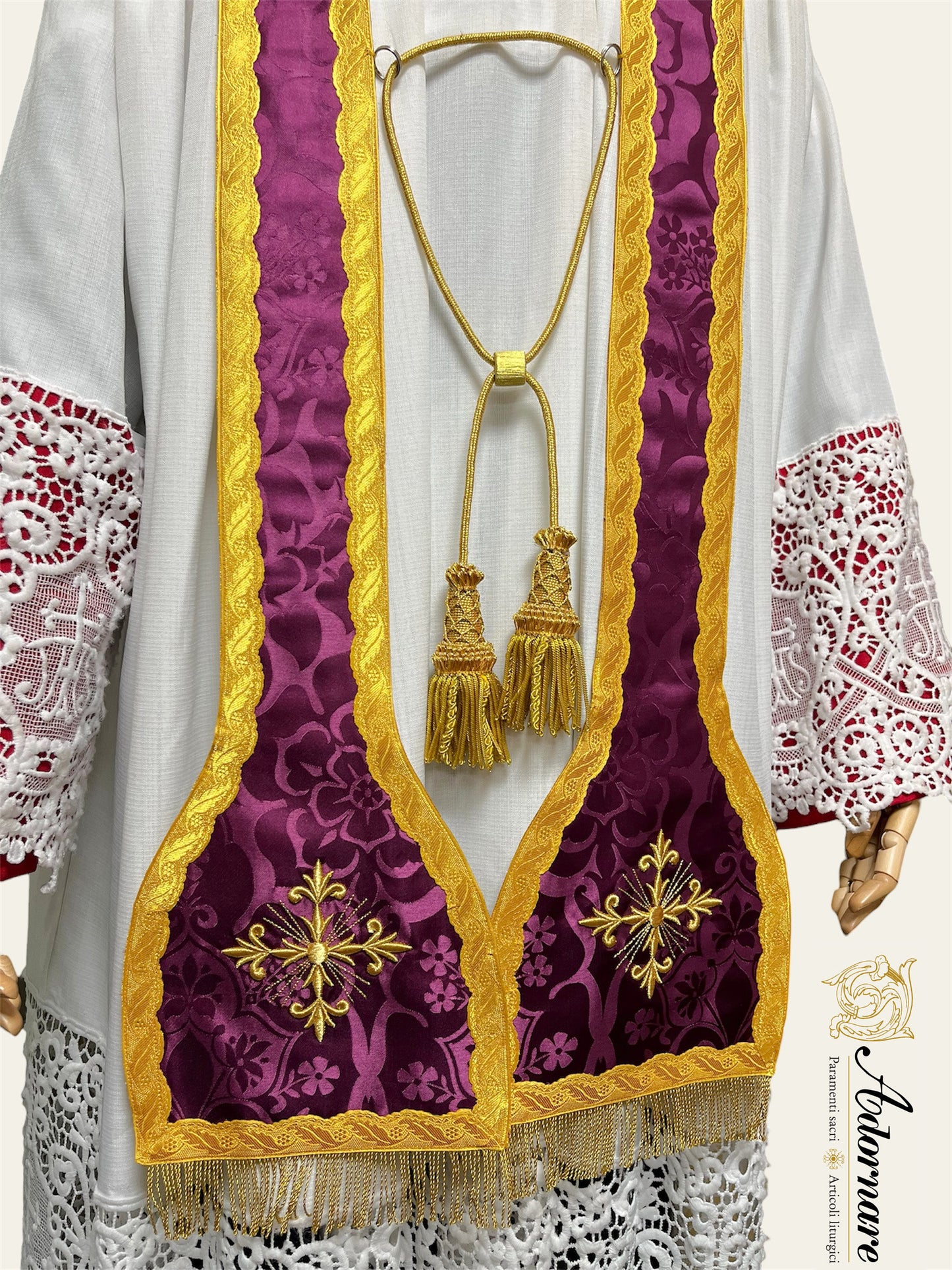 French Roman Sacramental Stole with embroidered crosses, reversible