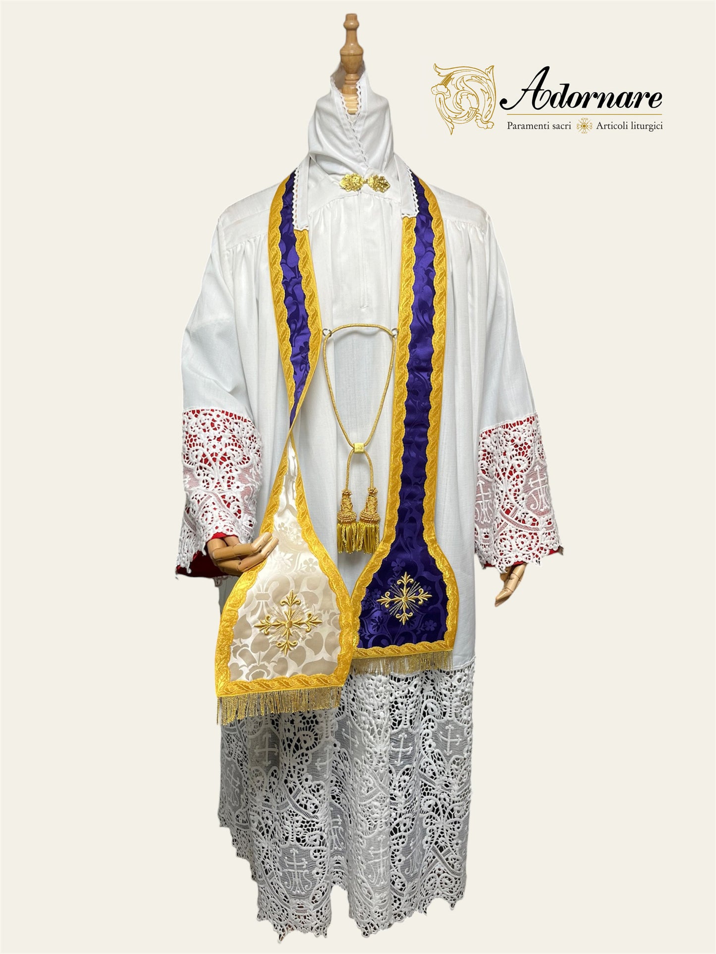 French Roman Sacramental Stole with embroidered crosses, reversible