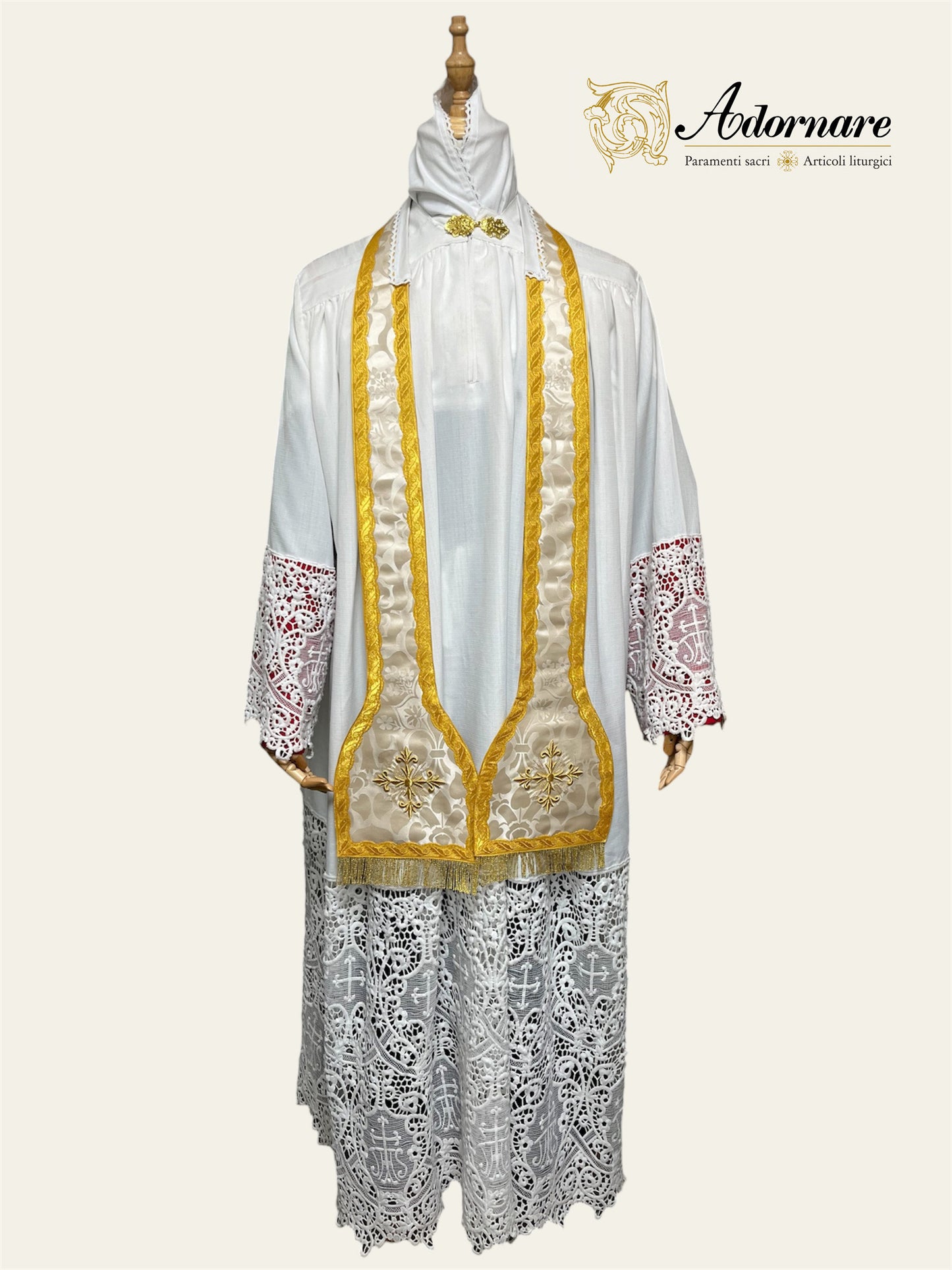 French Roman Sacramental Stole with embroidered crosses, reversible