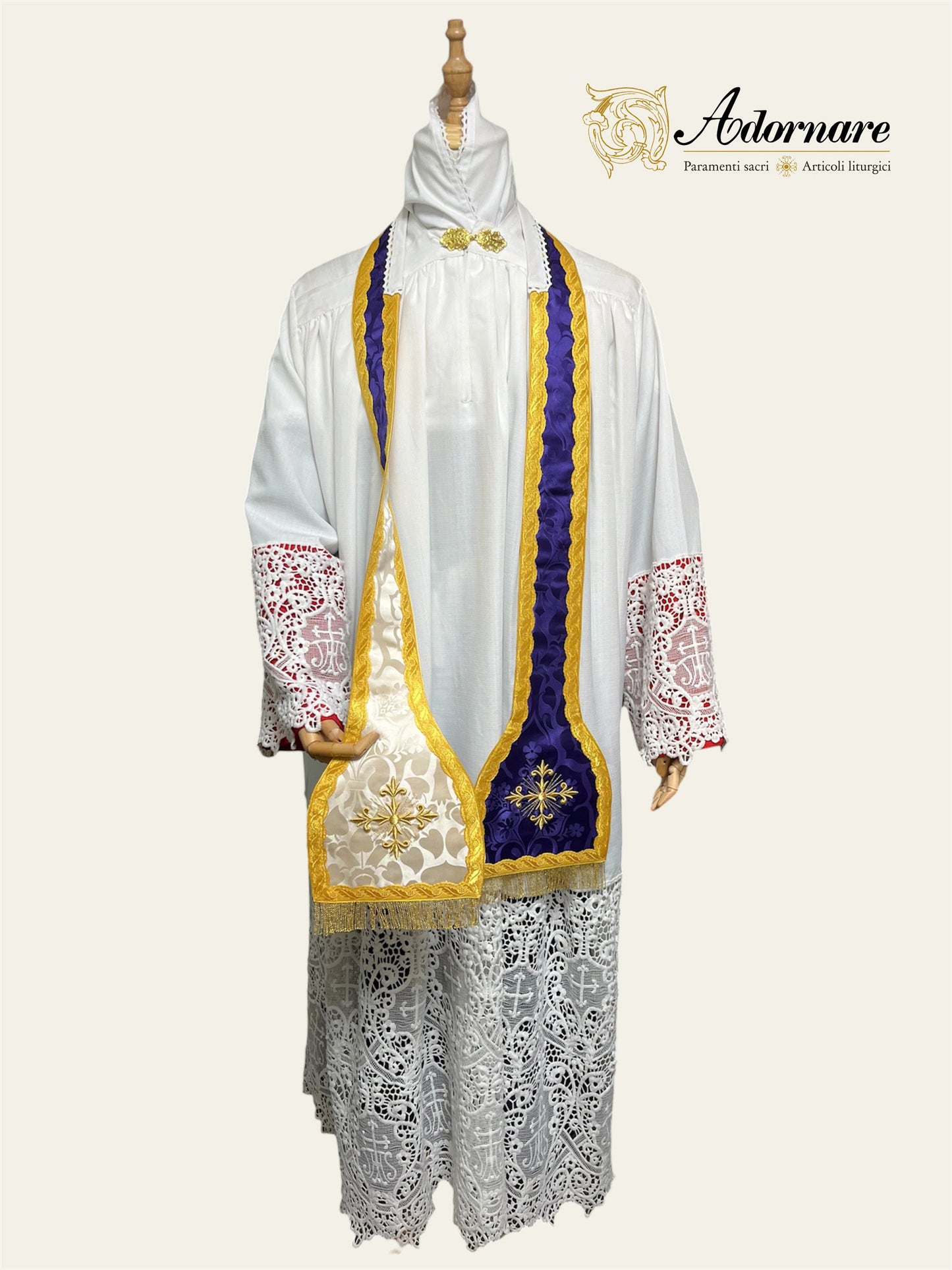 French Roman Sacramental Stole with embroidered crosses, reversible