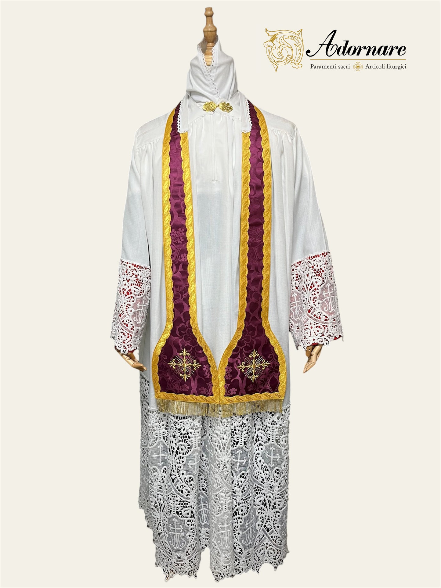 French Roman Sacramental Stole with embroidered crosses, reversible