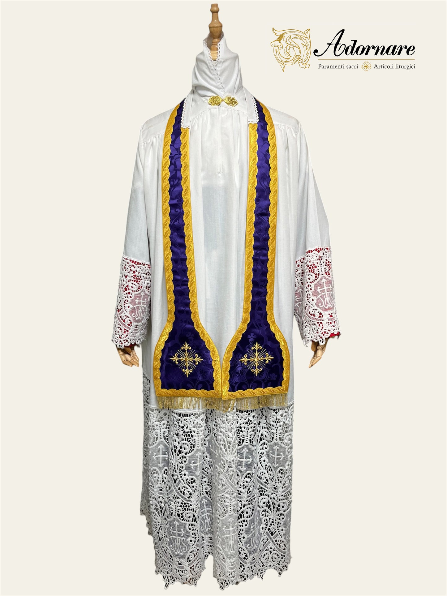 French Roman Sacramental Stole with embroidered crosses, reversible