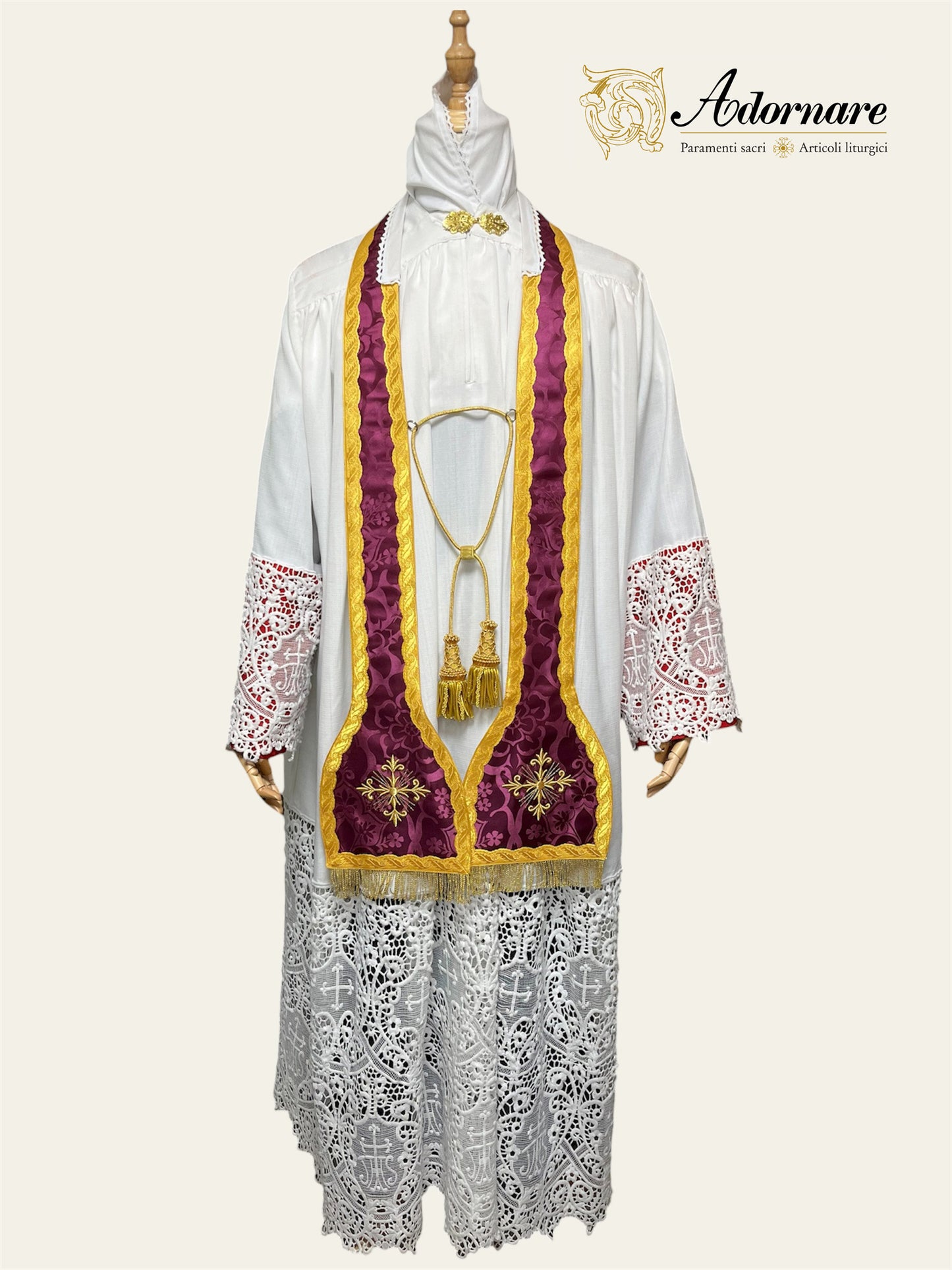 French Roman Sacramental Stole with embroidered crosses, reversible