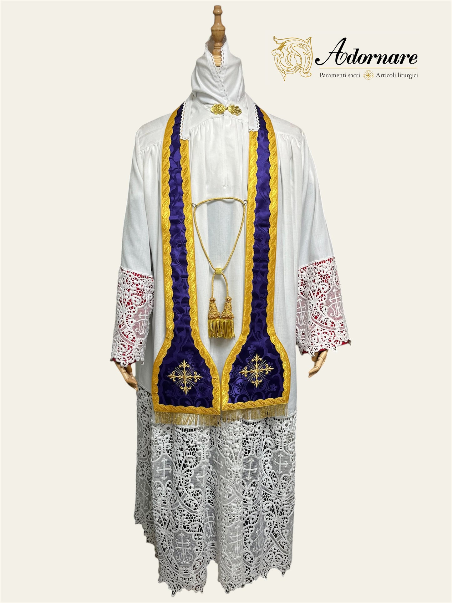 French Roman Sacramental Stole with embroidered crosses, reversible