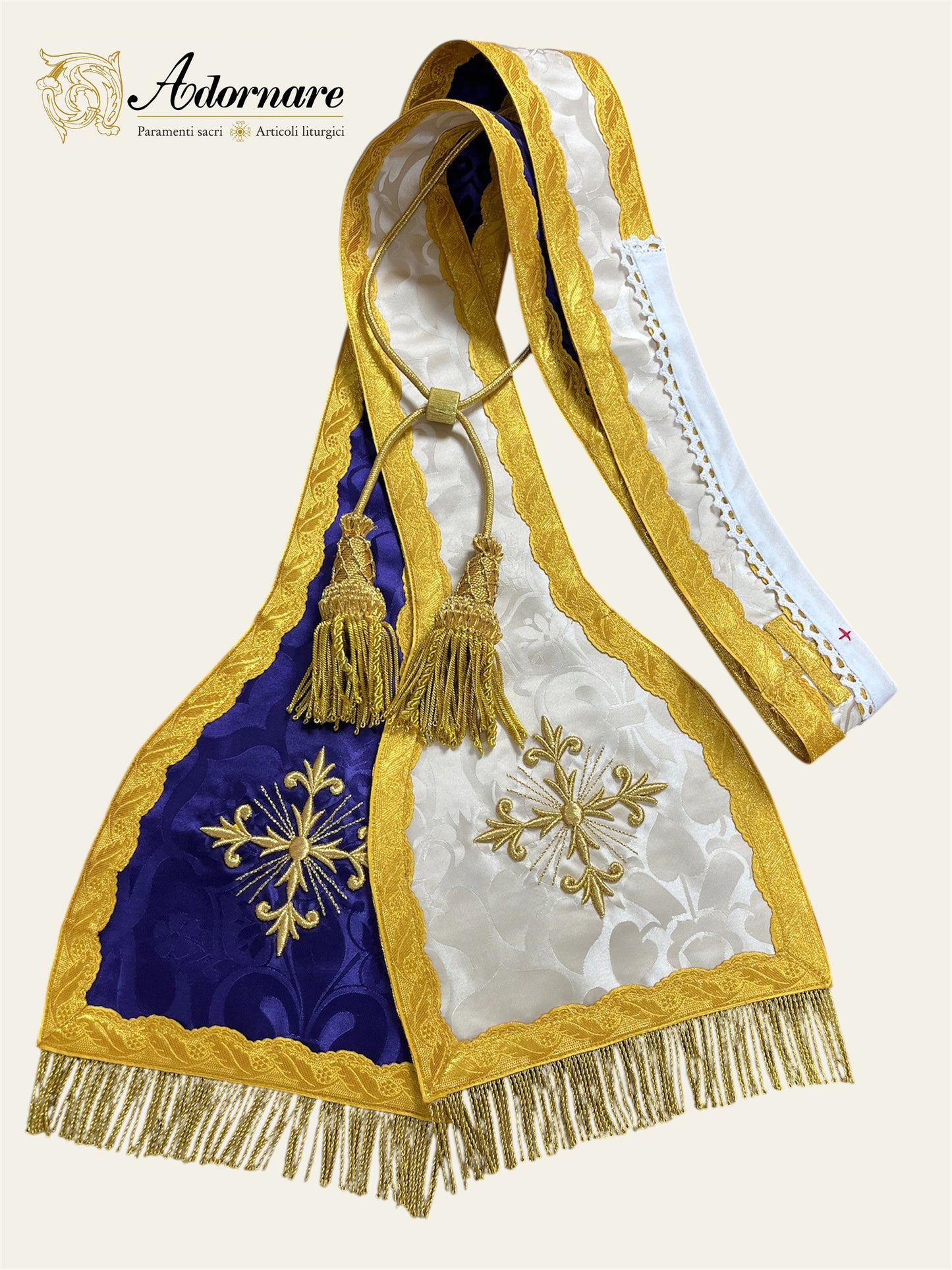 French Roman Sacramental Stole with embroidered crosses, reversible