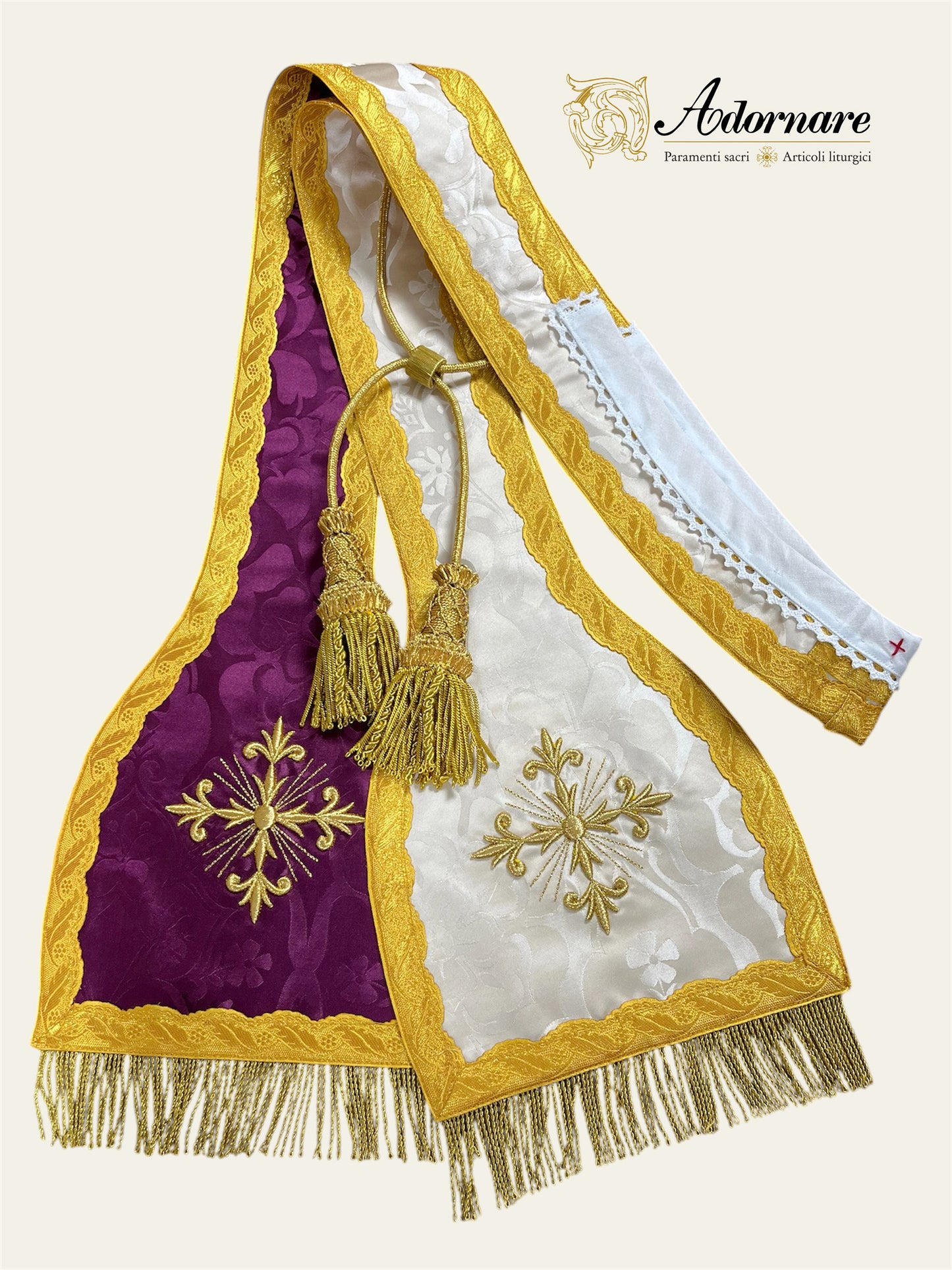 French Roman Sacramental Stole with embroidered crosses, reversible