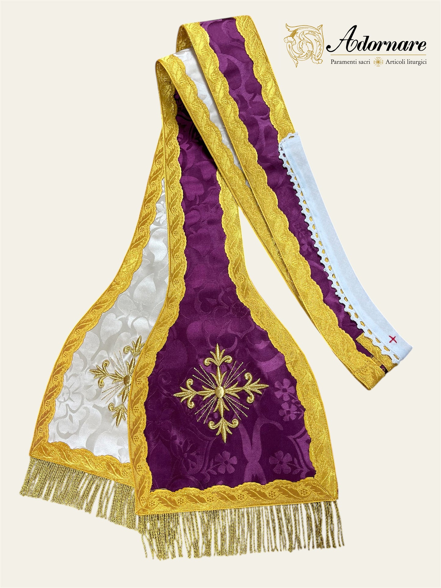 French Roman Sacramental Stole with embroidered crosses, reversible