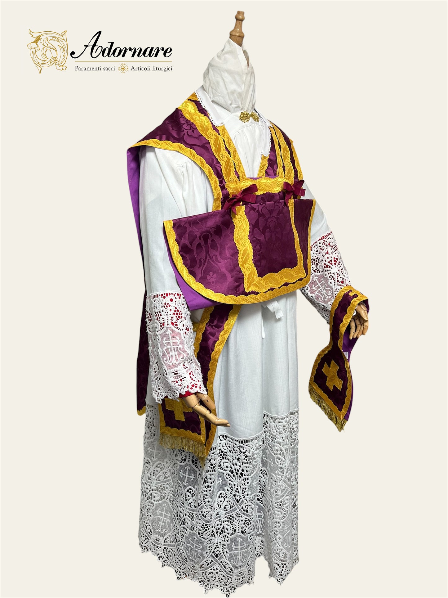 Damask Folded chasubles & broad stole Solemn Mass Set in French Style /Pianete Plicate e Stolone Francese Damasco