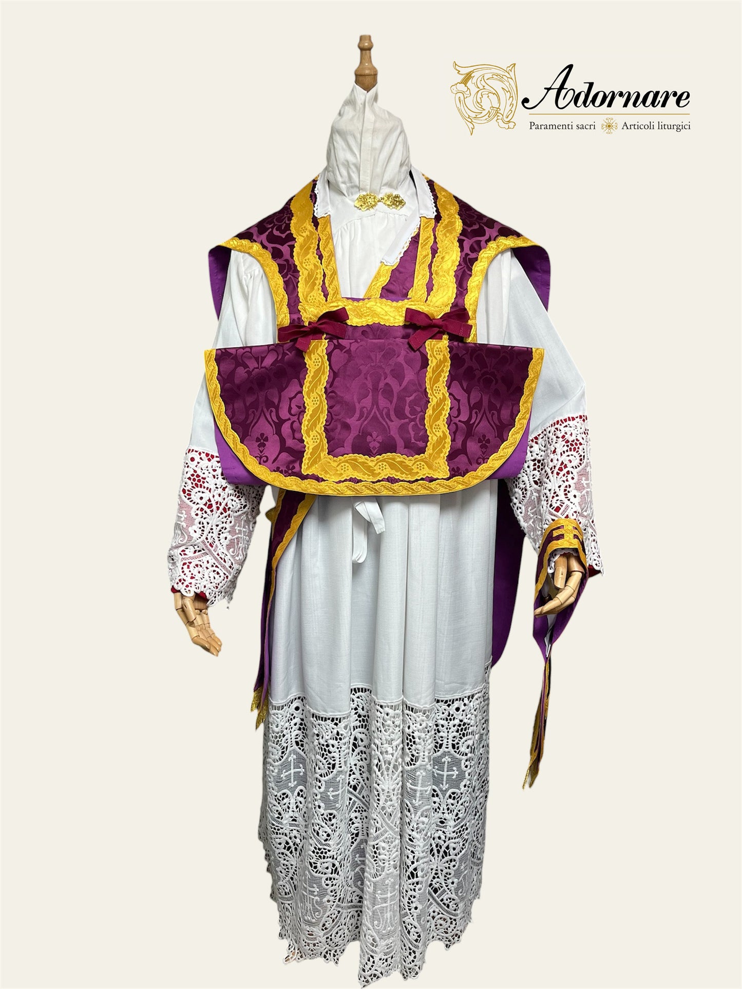 Damask Folded chasubles & broad stole Solemn Mass Set in French Style /Pianete Plicate e Stolone Francese Damasco