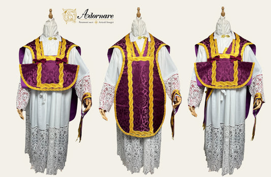 Damask Folded chasubles & broad stole Solemn Mass Set in French Style /Pianete Plicate e Stolone Francese Damasco