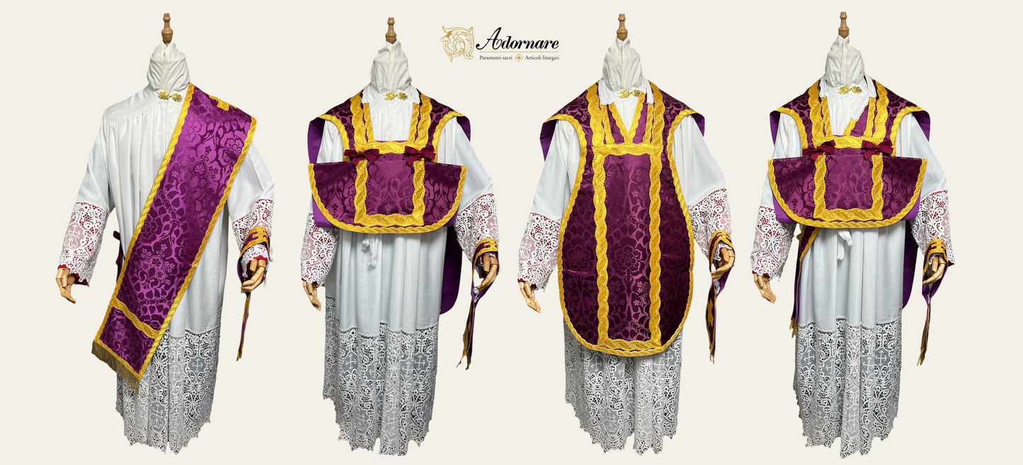 Damask Folded chasubles & broad stole Solemn Mass Set in French Style /Pianete Plicate e Stolone Francese Damasco