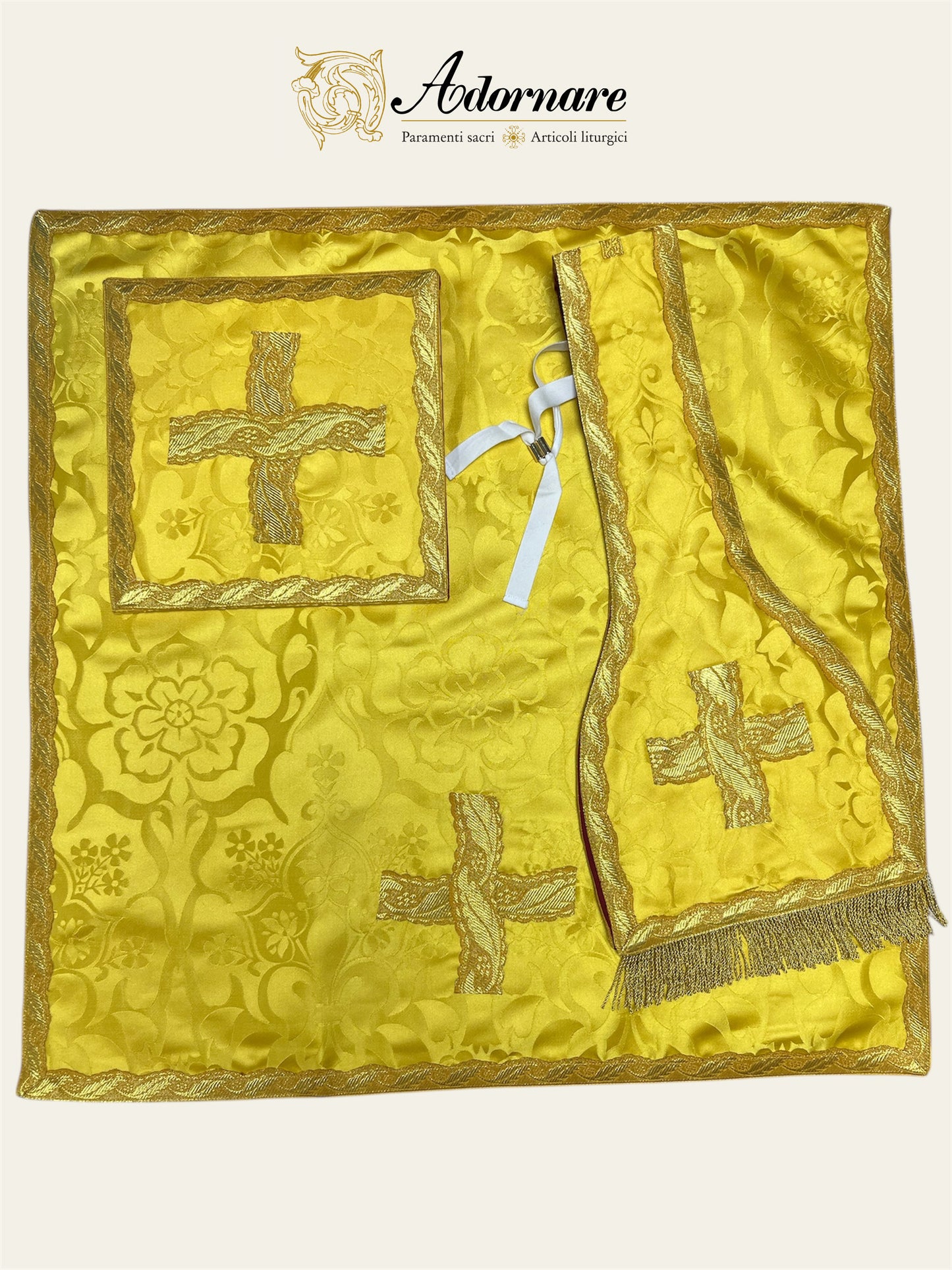 French Damask Roman Chasuble with brocade panels - Low Mass Set / Pianeta Francese Damasco con inserti in broccato